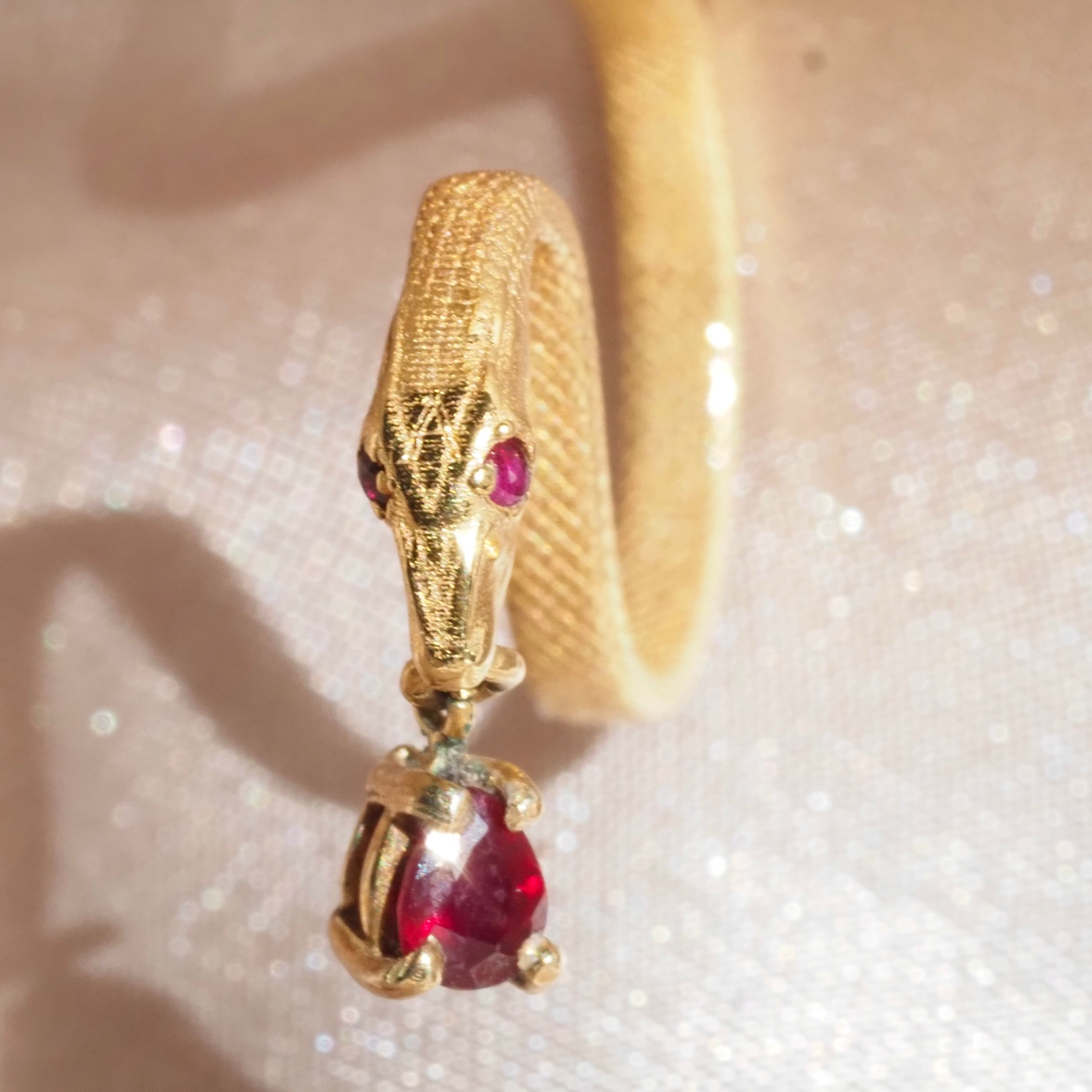 Ruby 14k Gold Snake Earrings