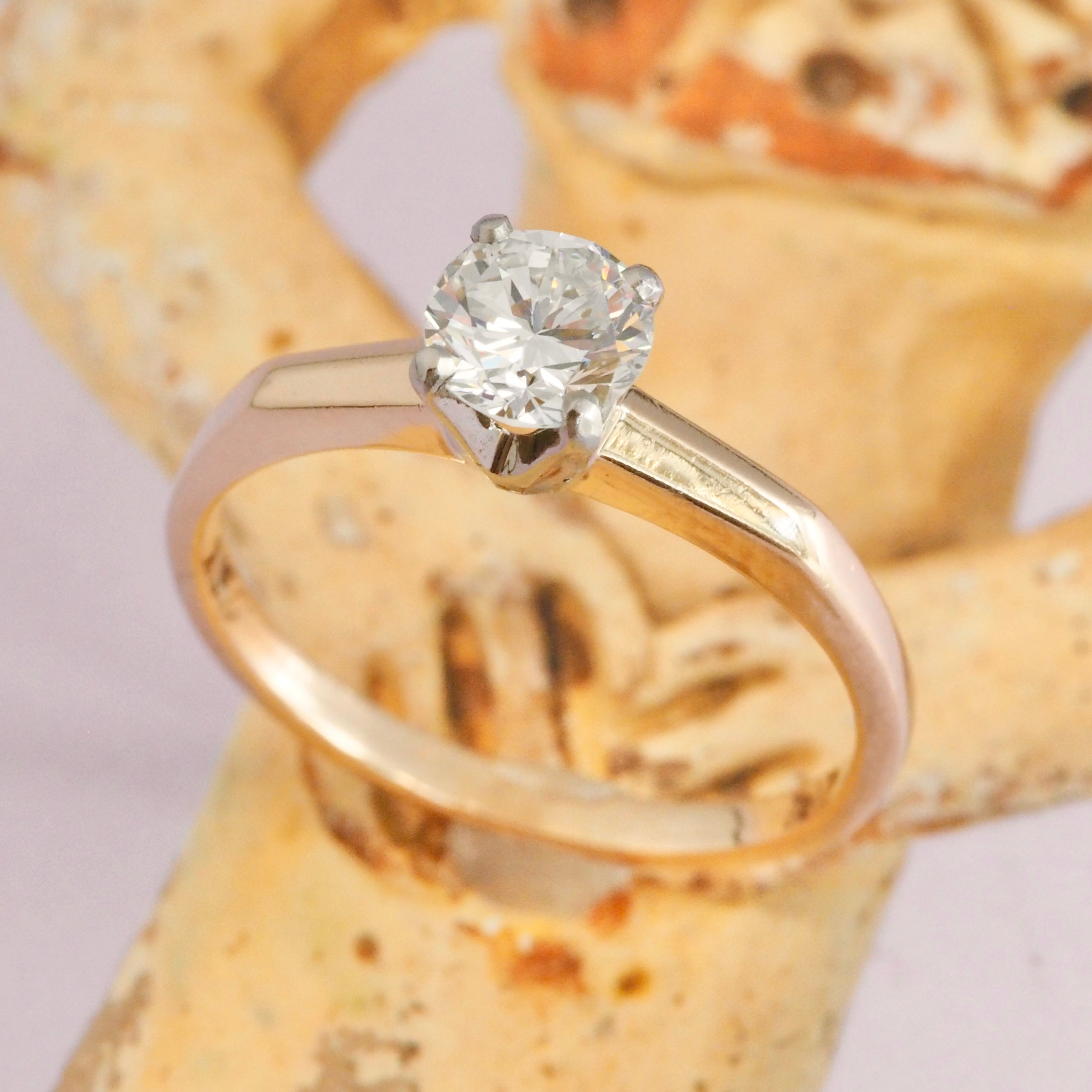 Vintage 14k Gold Transitional Cut Diamond Solitaire
