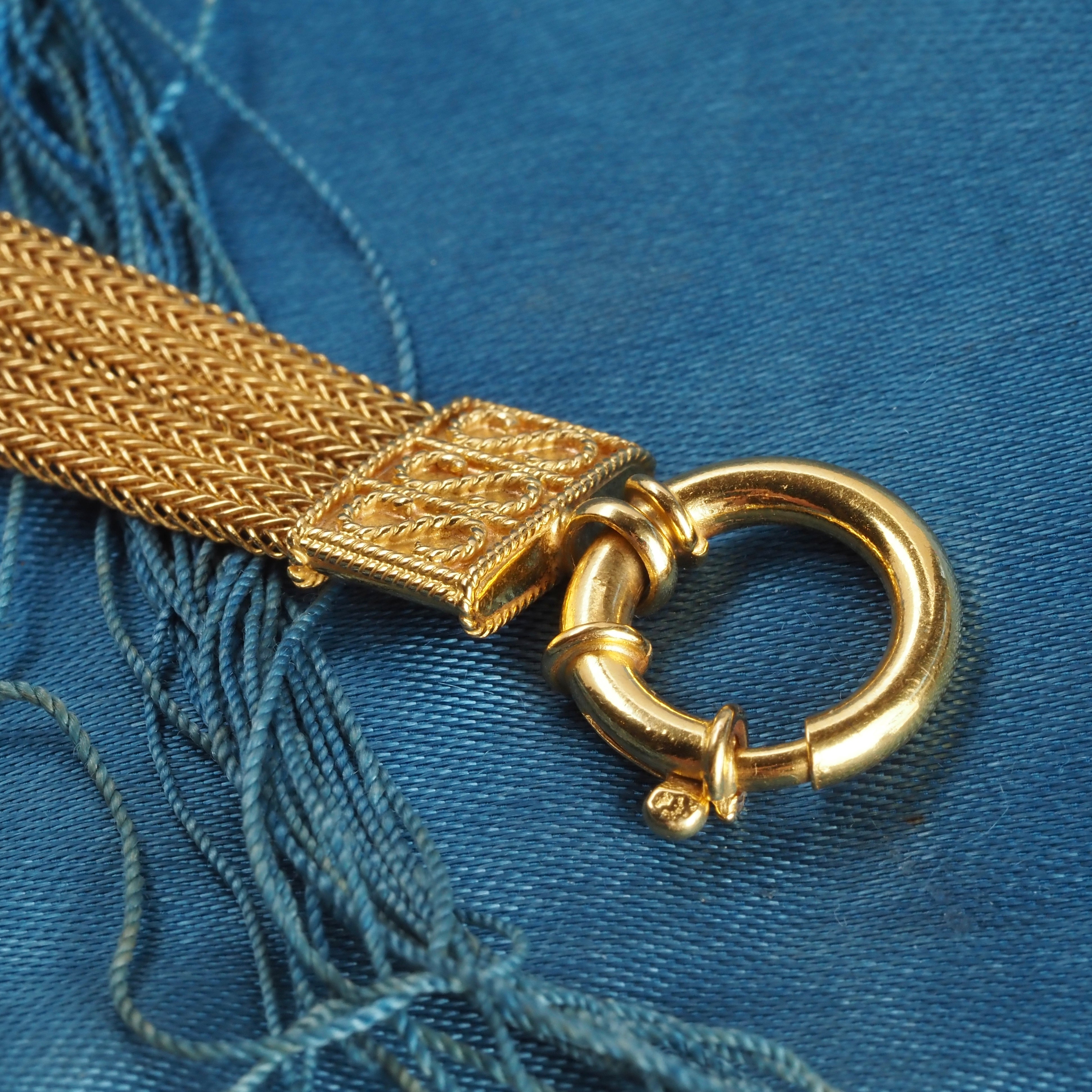 Vintage Portuguese Woven Panel 19k Gold Bracelet