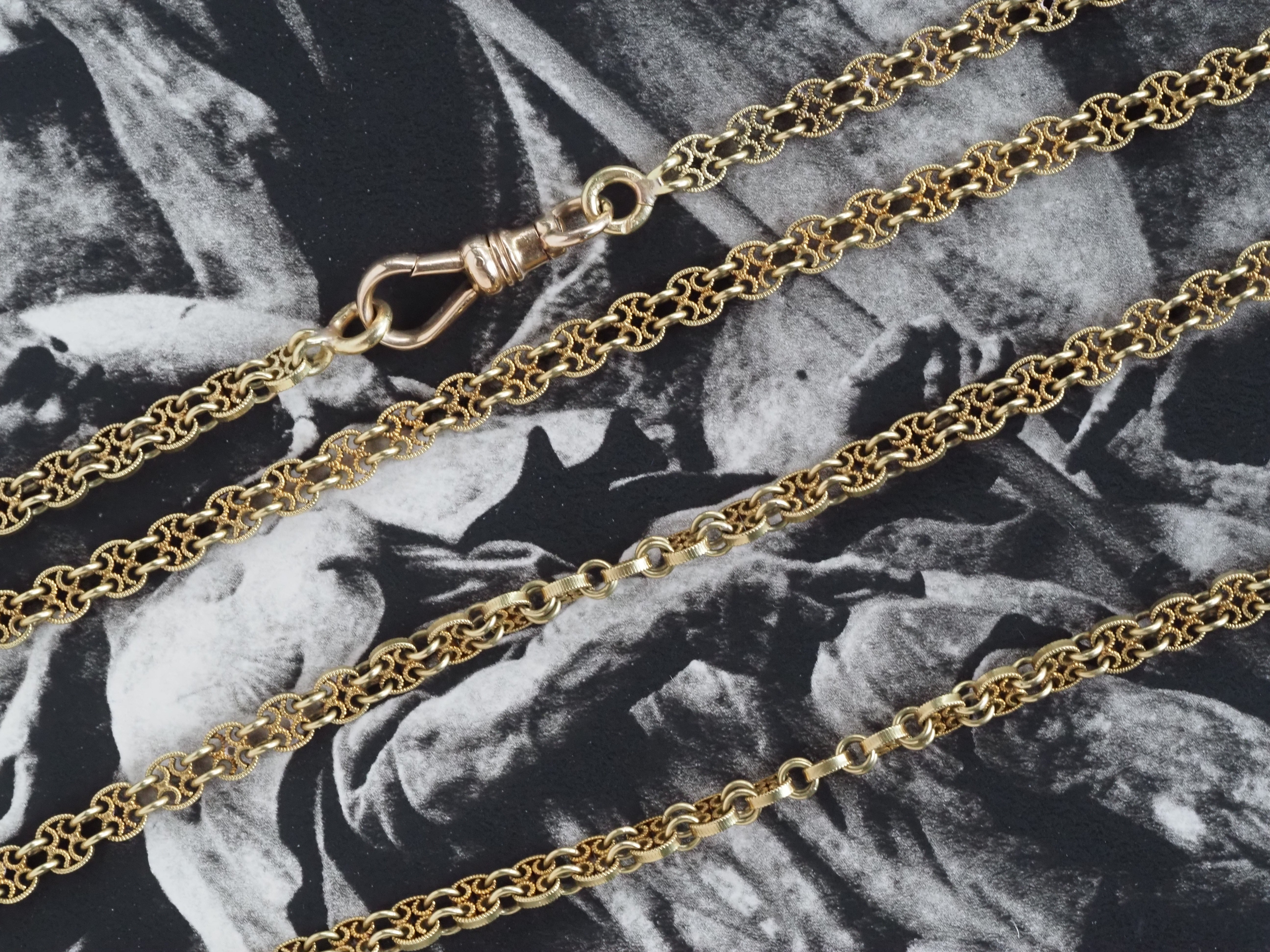 Antique French 18k Gold Art Nouveau Ornate Chain Link Necklace