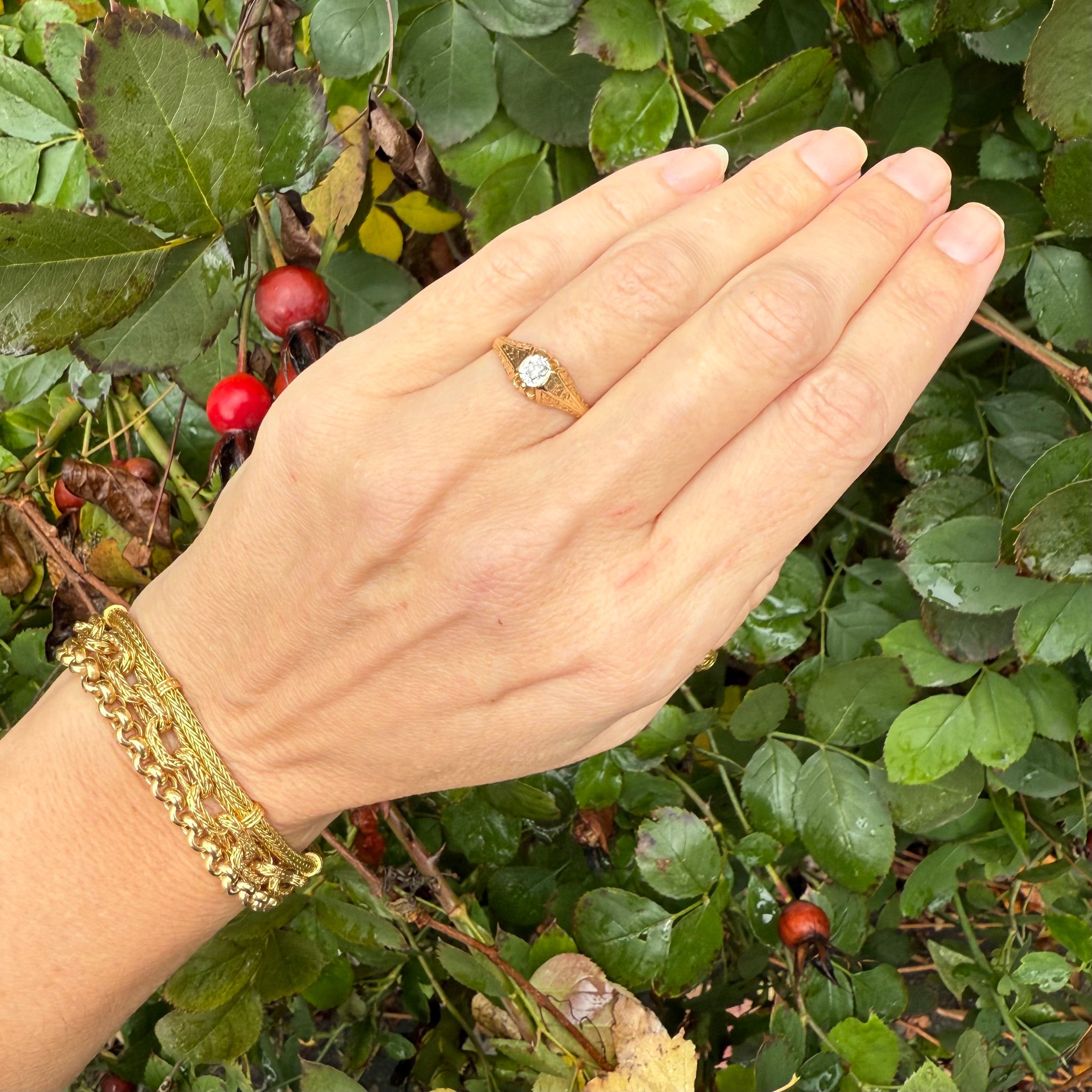 Antique Czech Austro-Hungarian Oval Old Mine Cut Diamond 14k Gold Engagement Ring