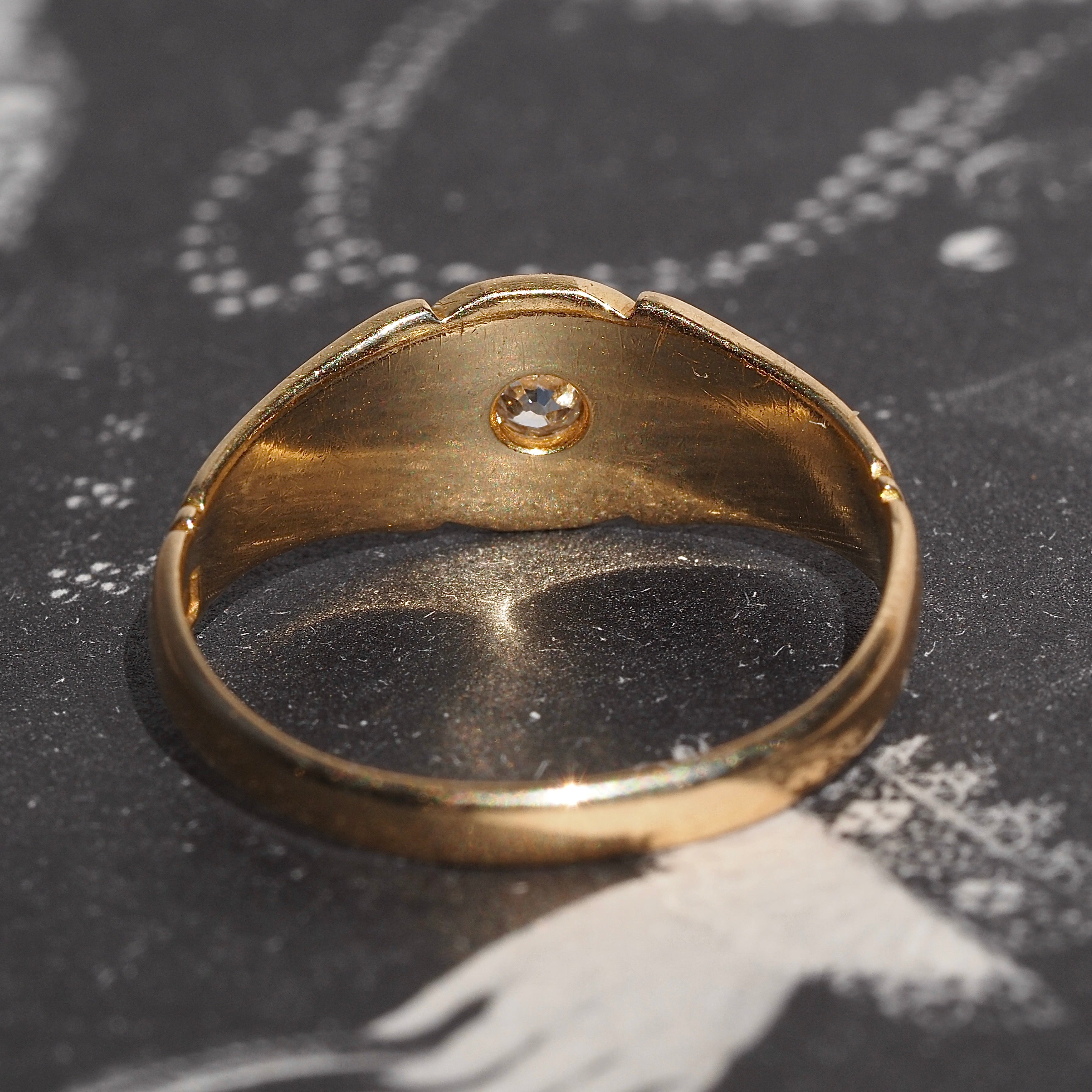 Antique c. 1897 English Old Mine Cut Diamond Starburst 18k Gold Signet Ring