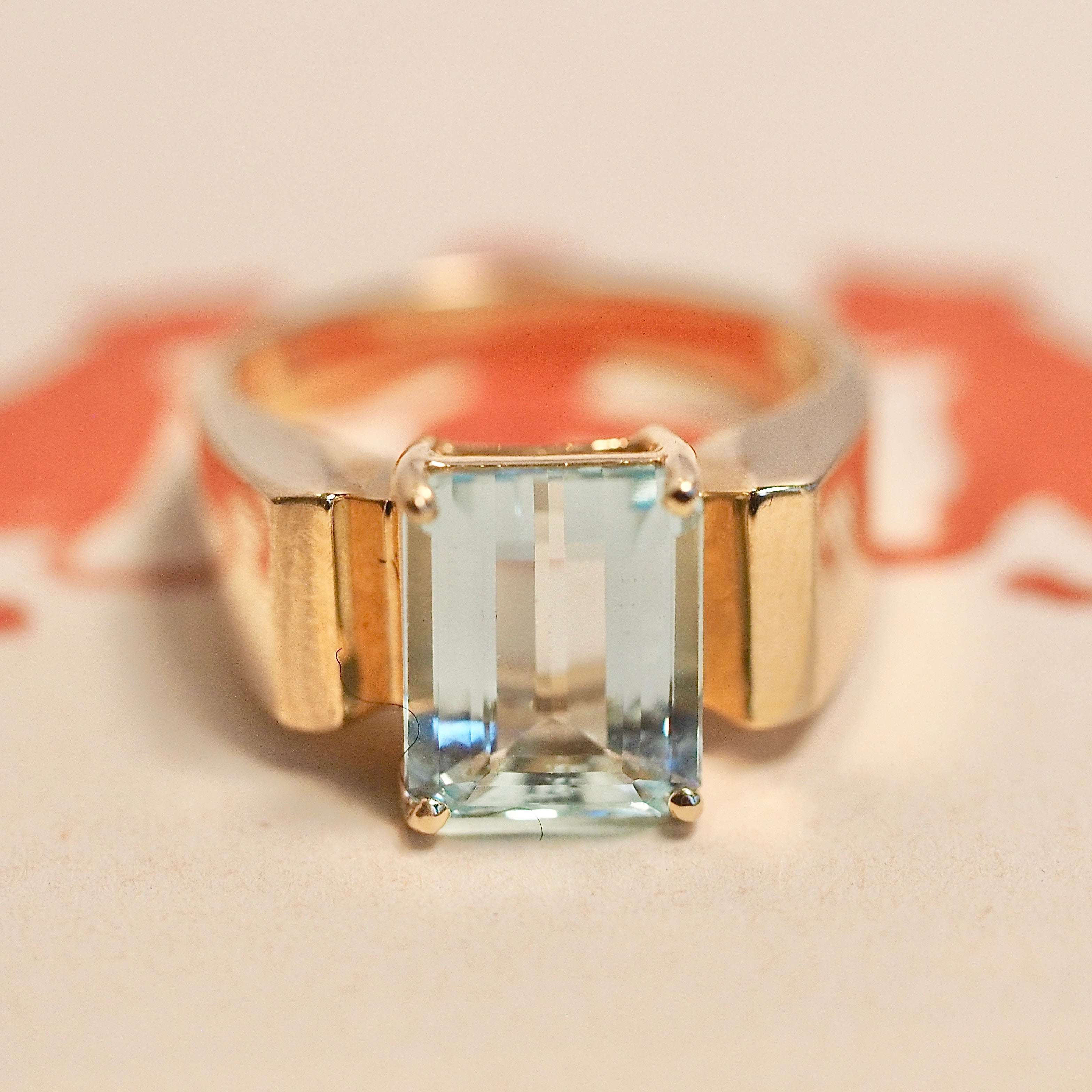 Vintage Modernist 14k Gold Aquamarine Ring