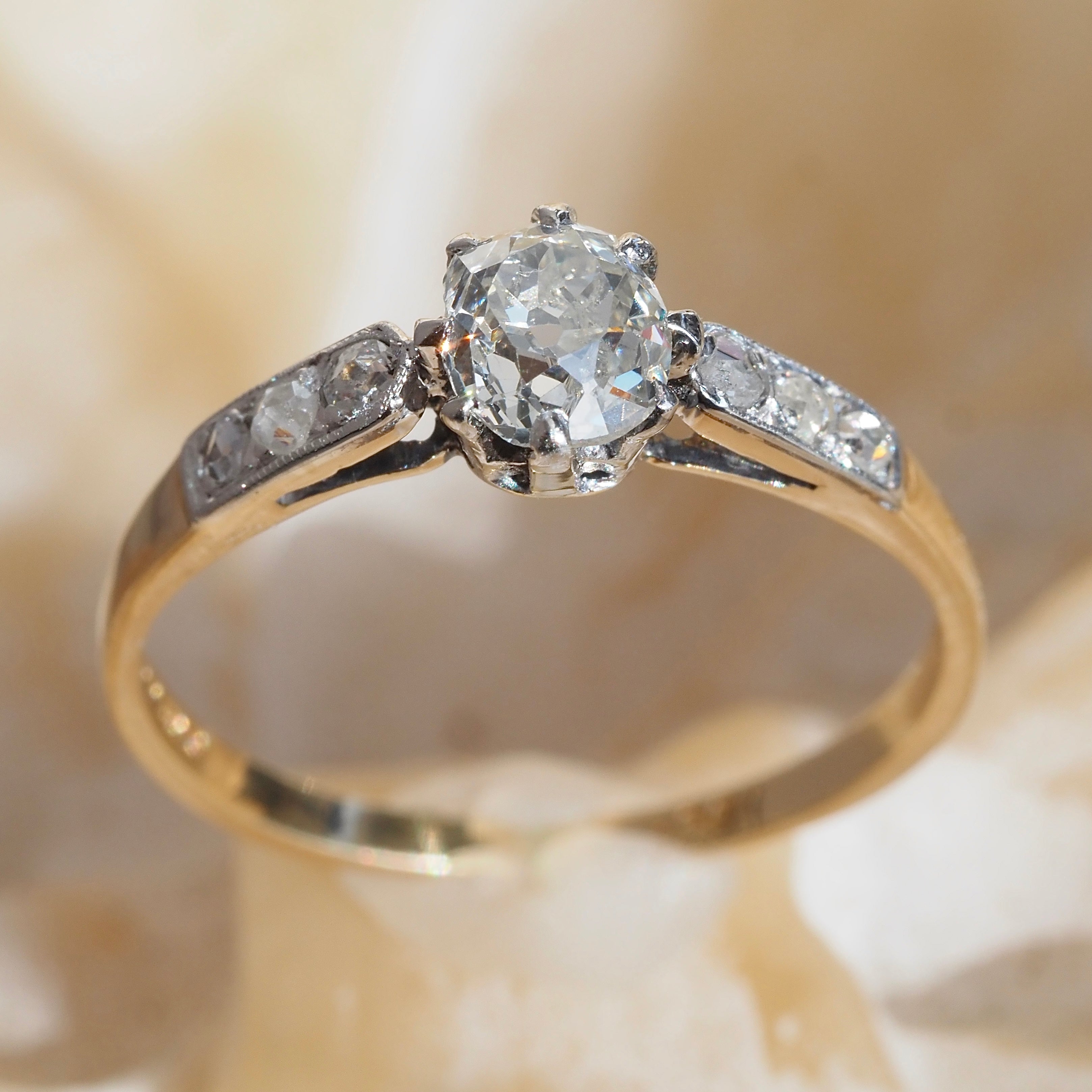 Antique English Edwardian c. 1900 Old Mine Cut Diamond 14k Gold Engagement Ring