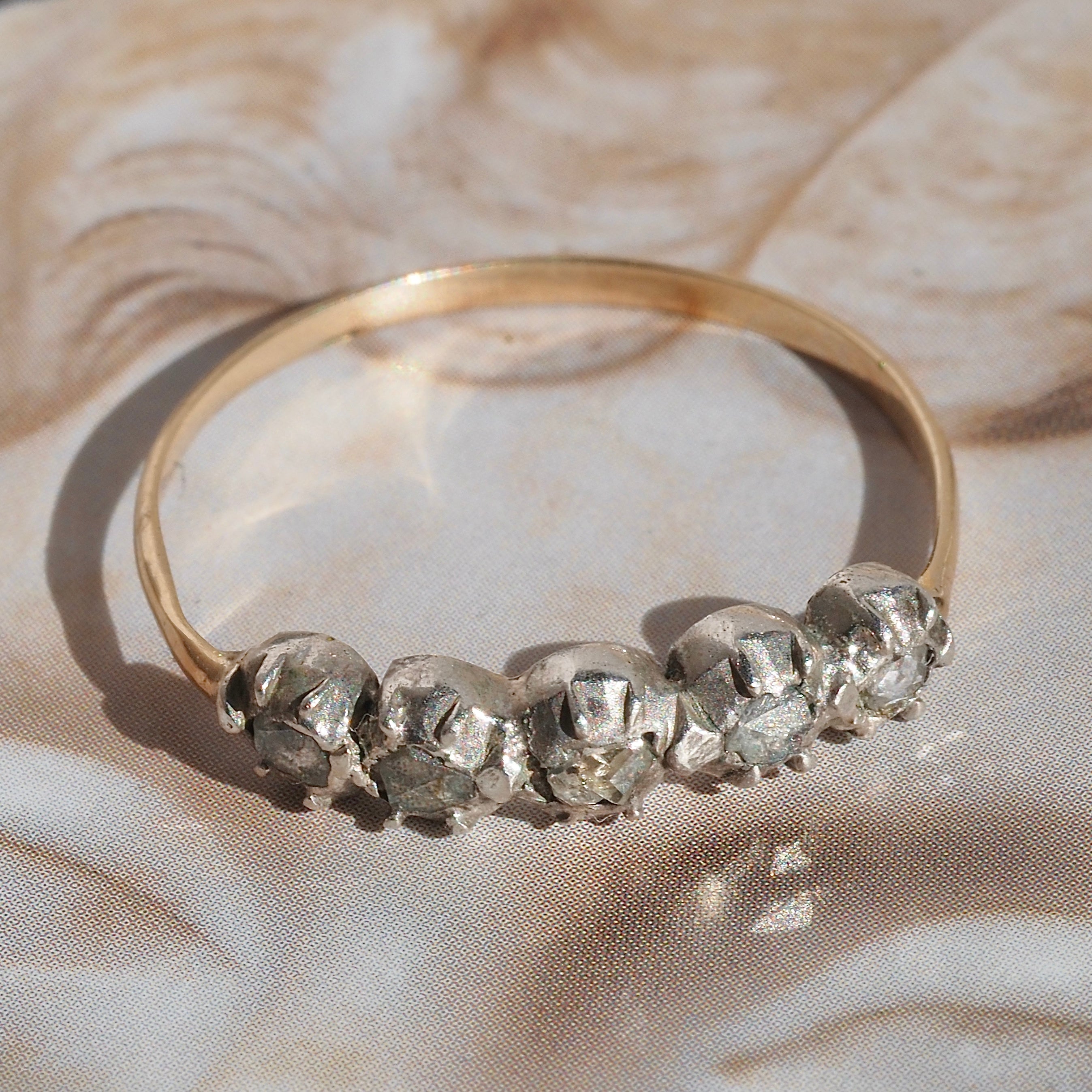 Antique Georgian 14k Gold and Sterling Silver Rose Cut Diamond Ring