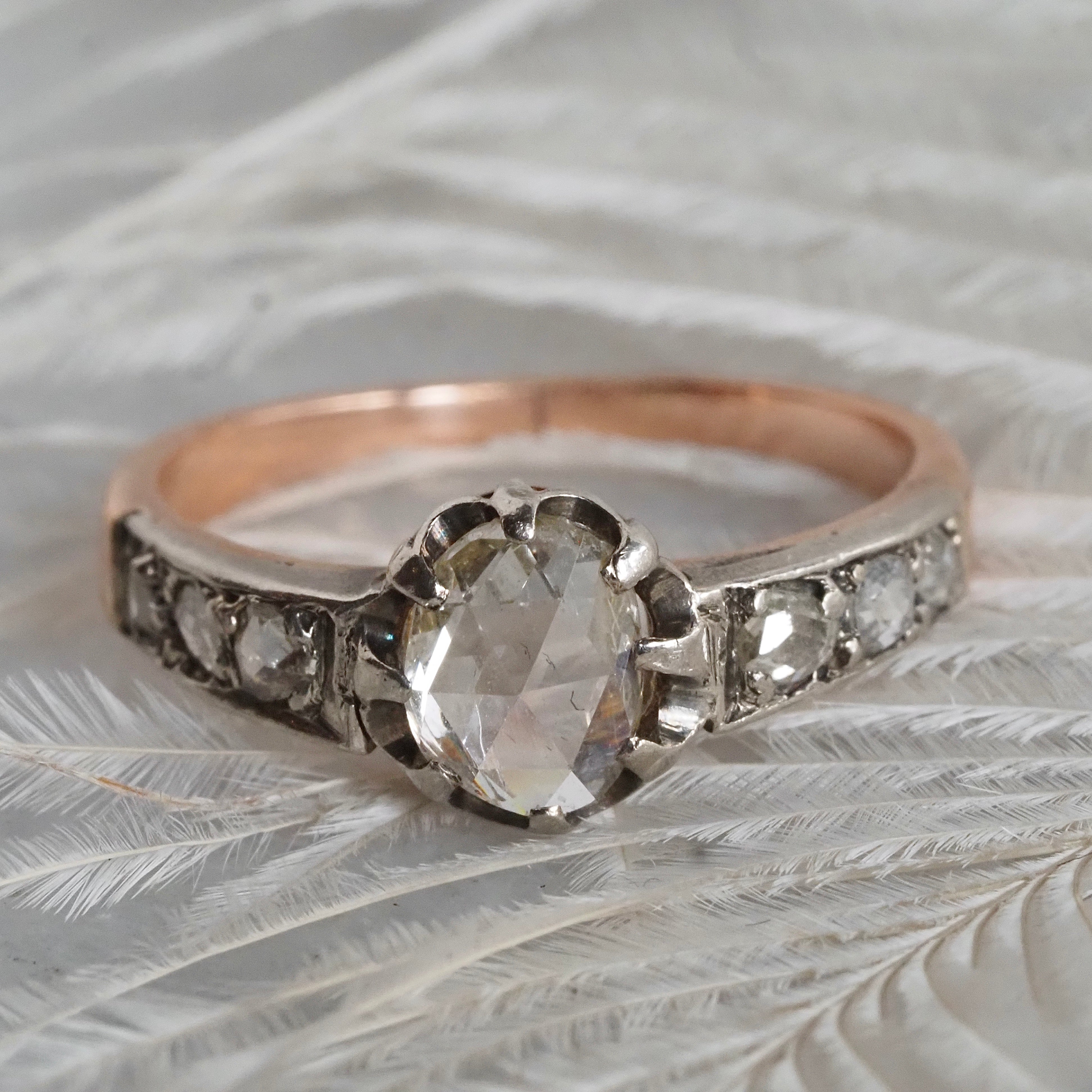 Antique Victorian Rose Cut Diamond 18k Gold and Silver Engagement Ring