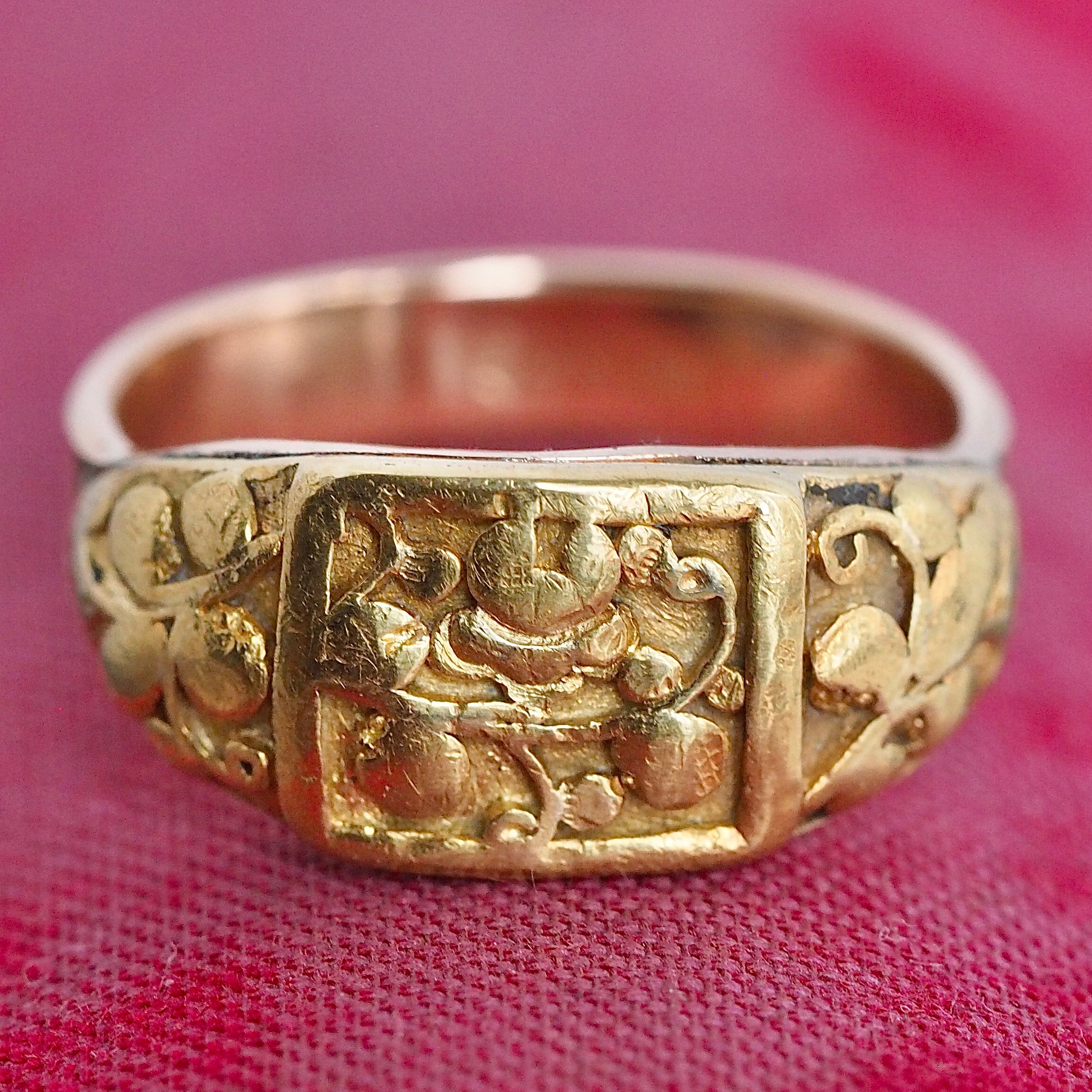 Antique Chinese 22k Gold Floral Ring with 14k Gold Band