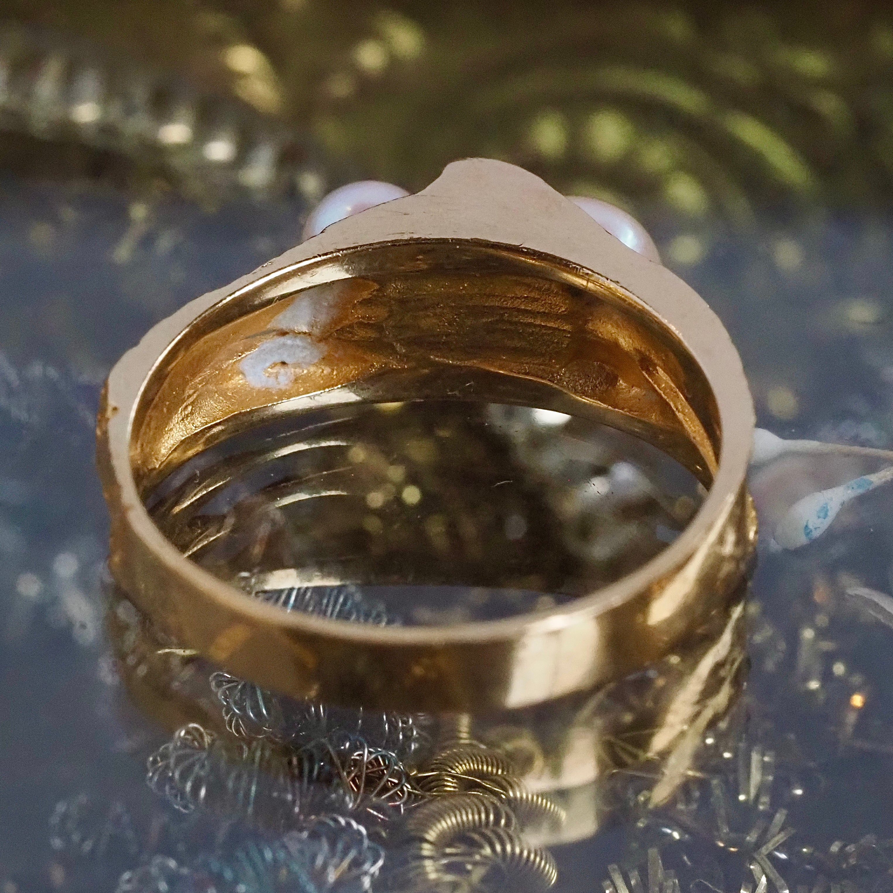 Vintage Modernist 18k Gold and Pearl Ring by Björn Weckström for Lapponia