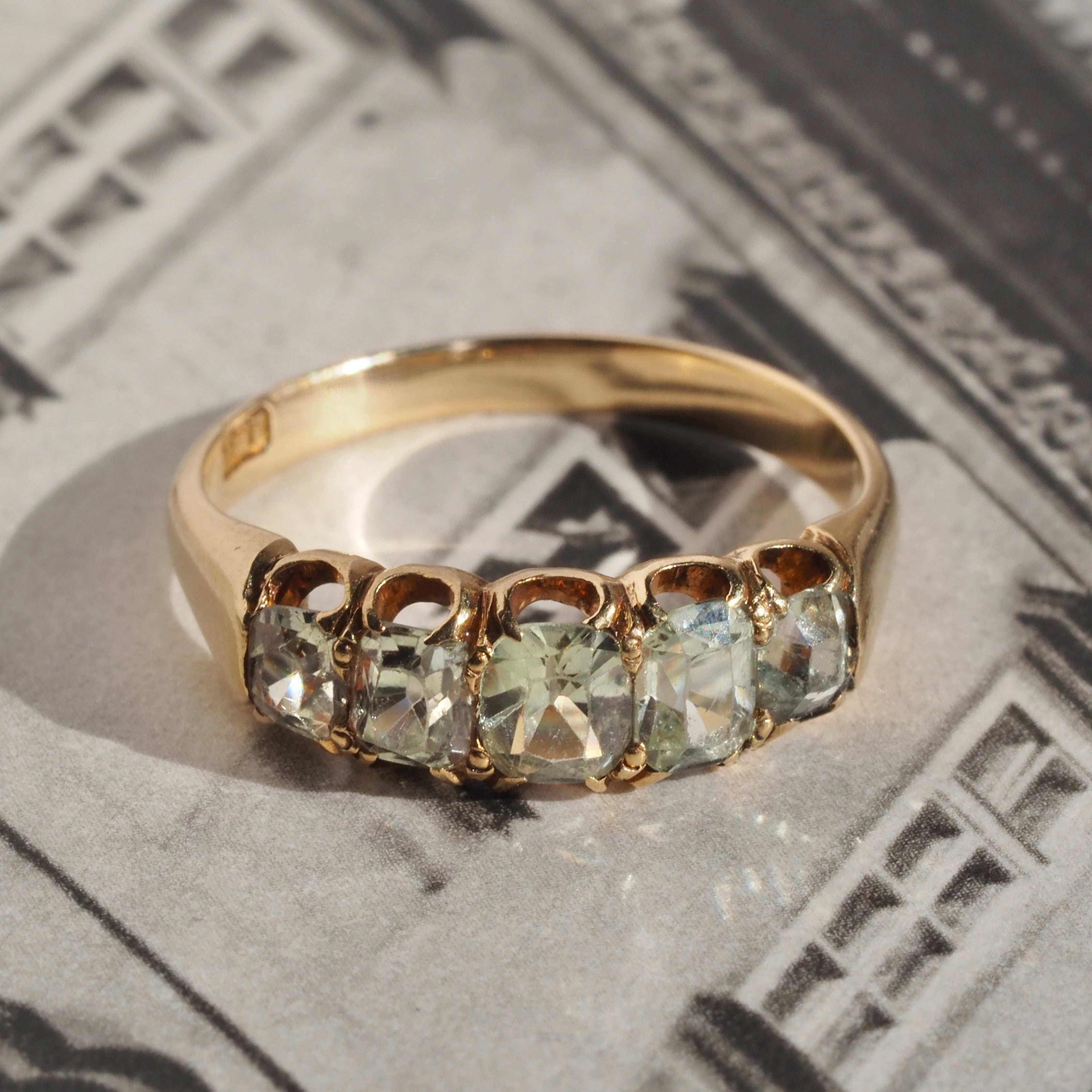 Antique Victorian Five Stone Chrysoberyl 18k Gold Ring