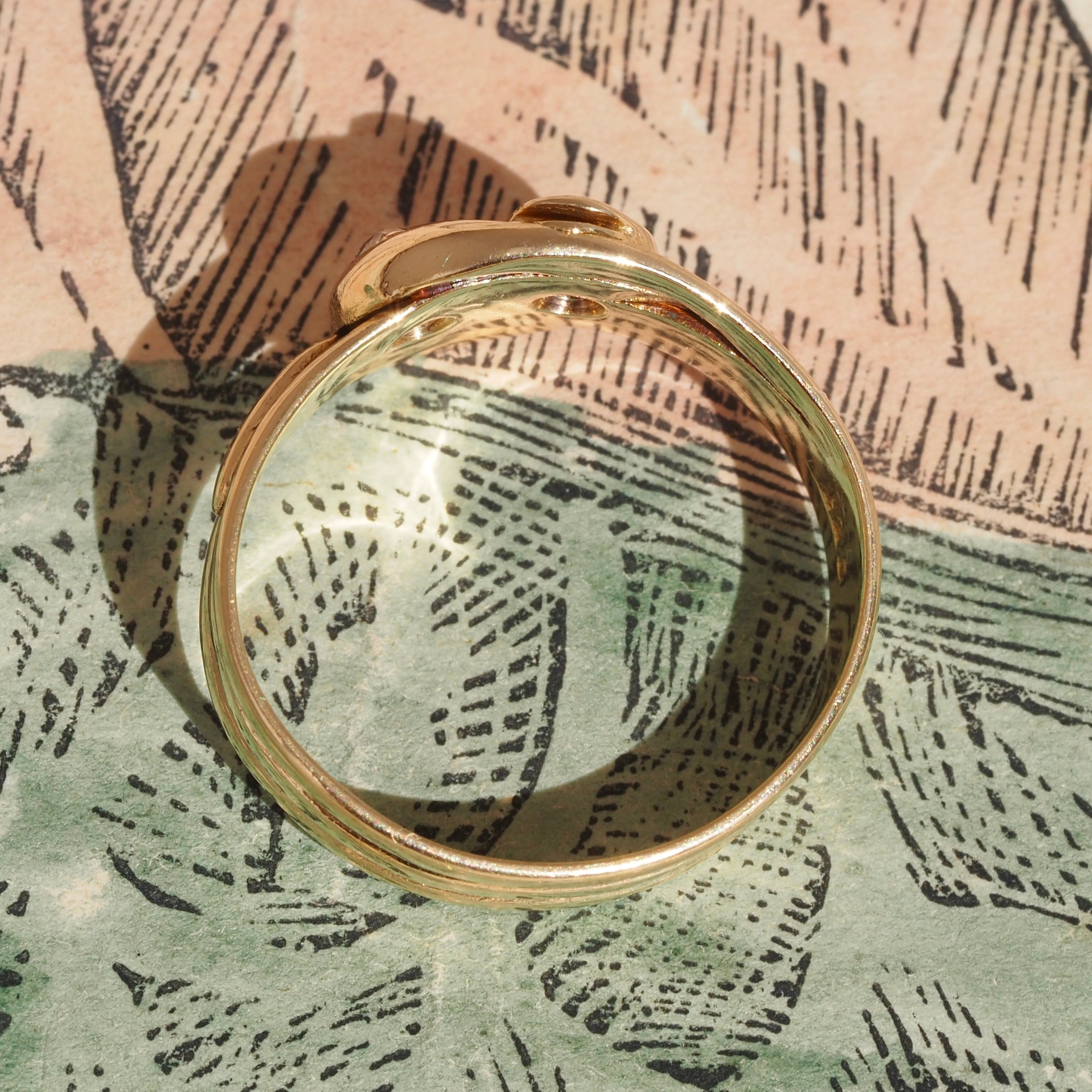 Antique English Double Snake Old Mine Cut Diamond 18k Gold Ring