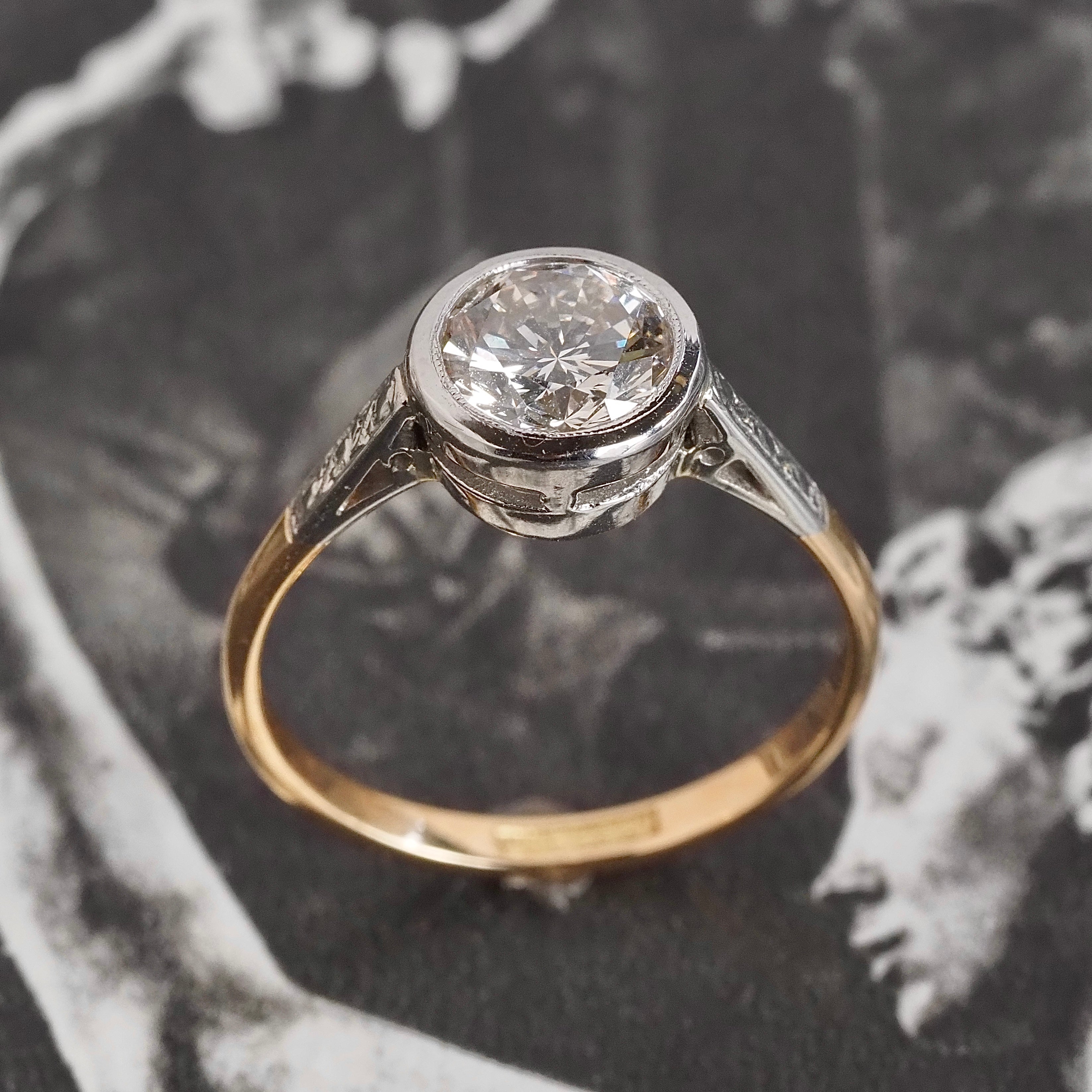 Vintage 1.24ct Diamond 18k and Platinum Engagement Ring