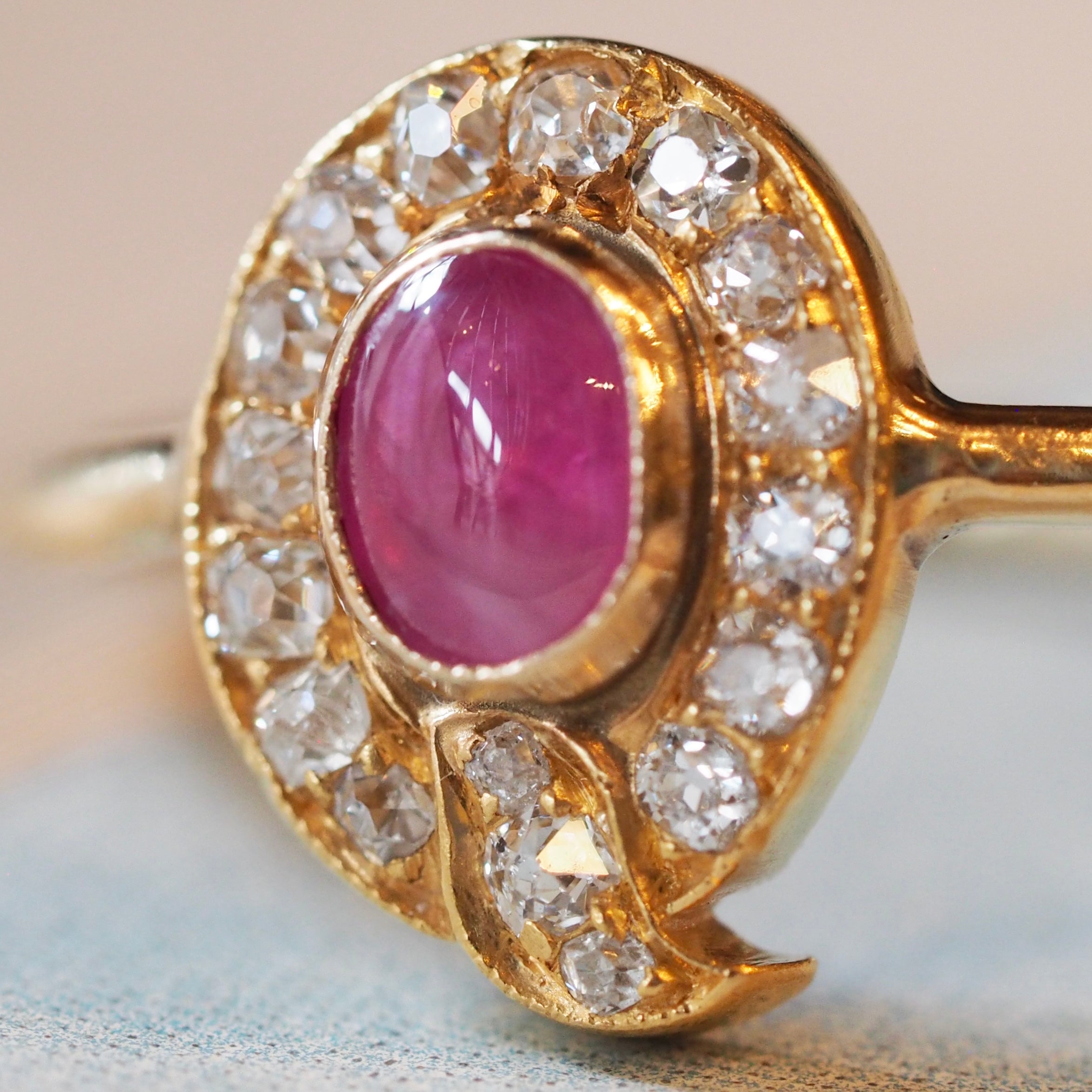 Antique 14k Gold Natural Ruby Old Mine Cut Diamond Q Ring