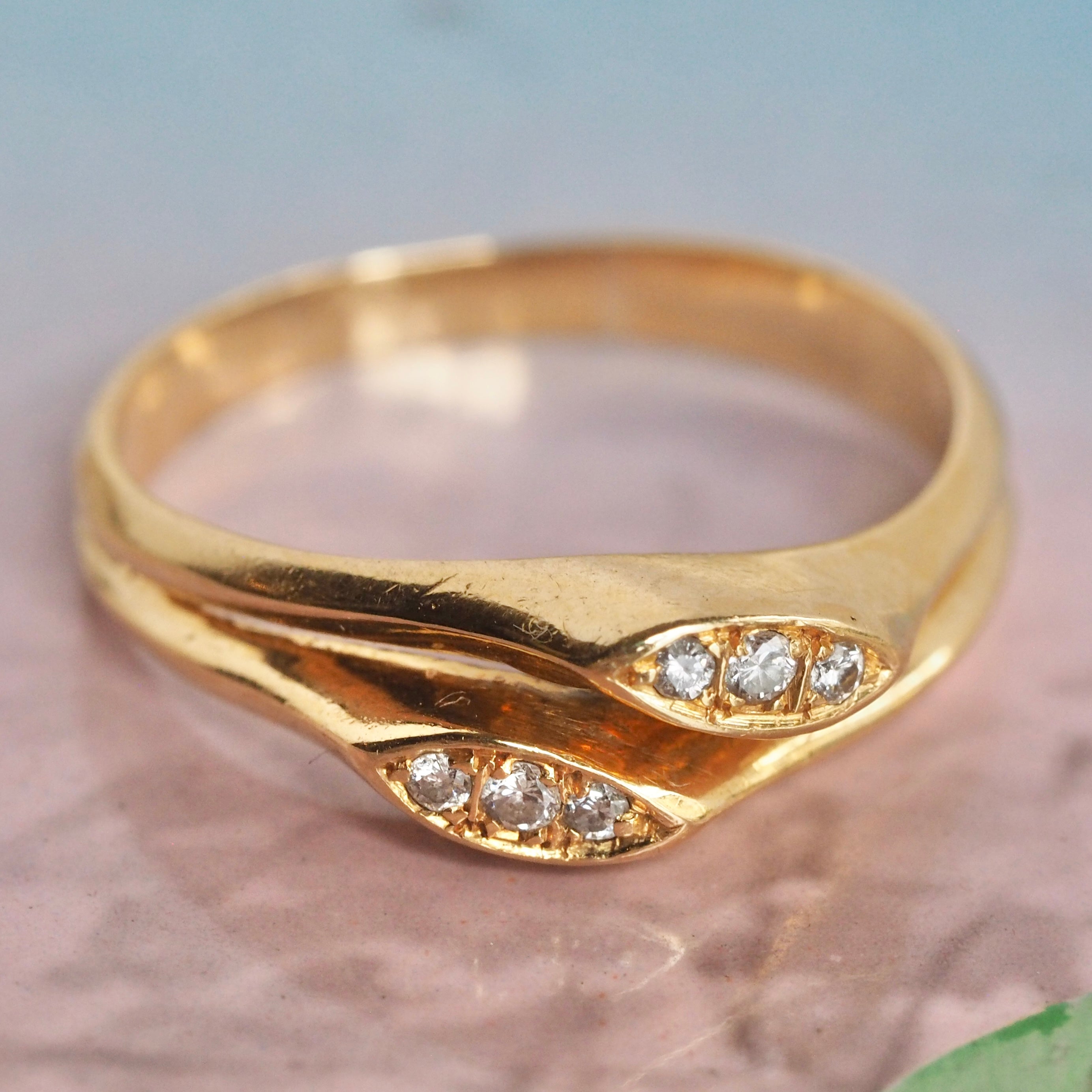 Vintage Portuguese 19k Gold Diamond Bypass Ring