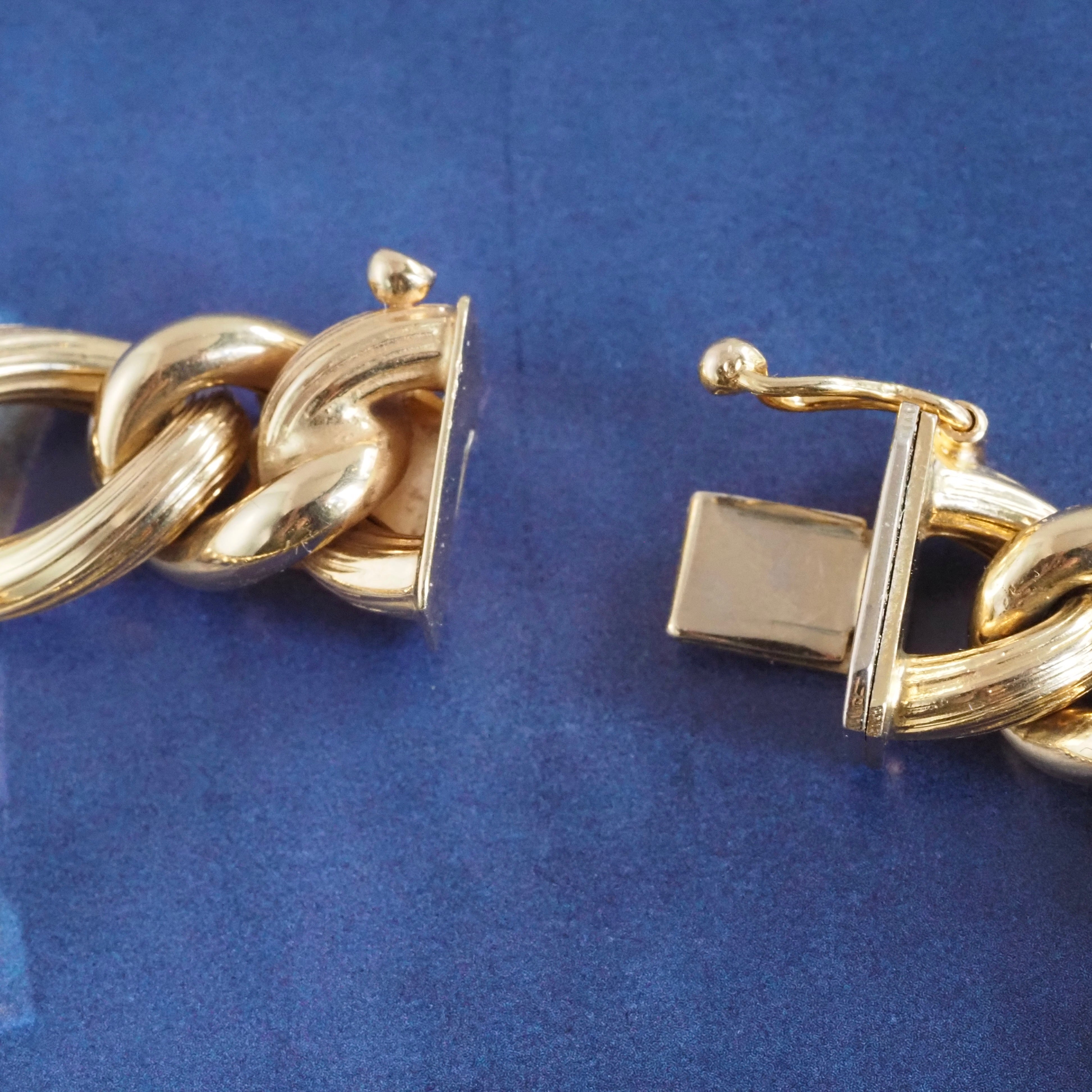 Vintage Italian Alternating Curb Chain Link 14k Gold Bracelet