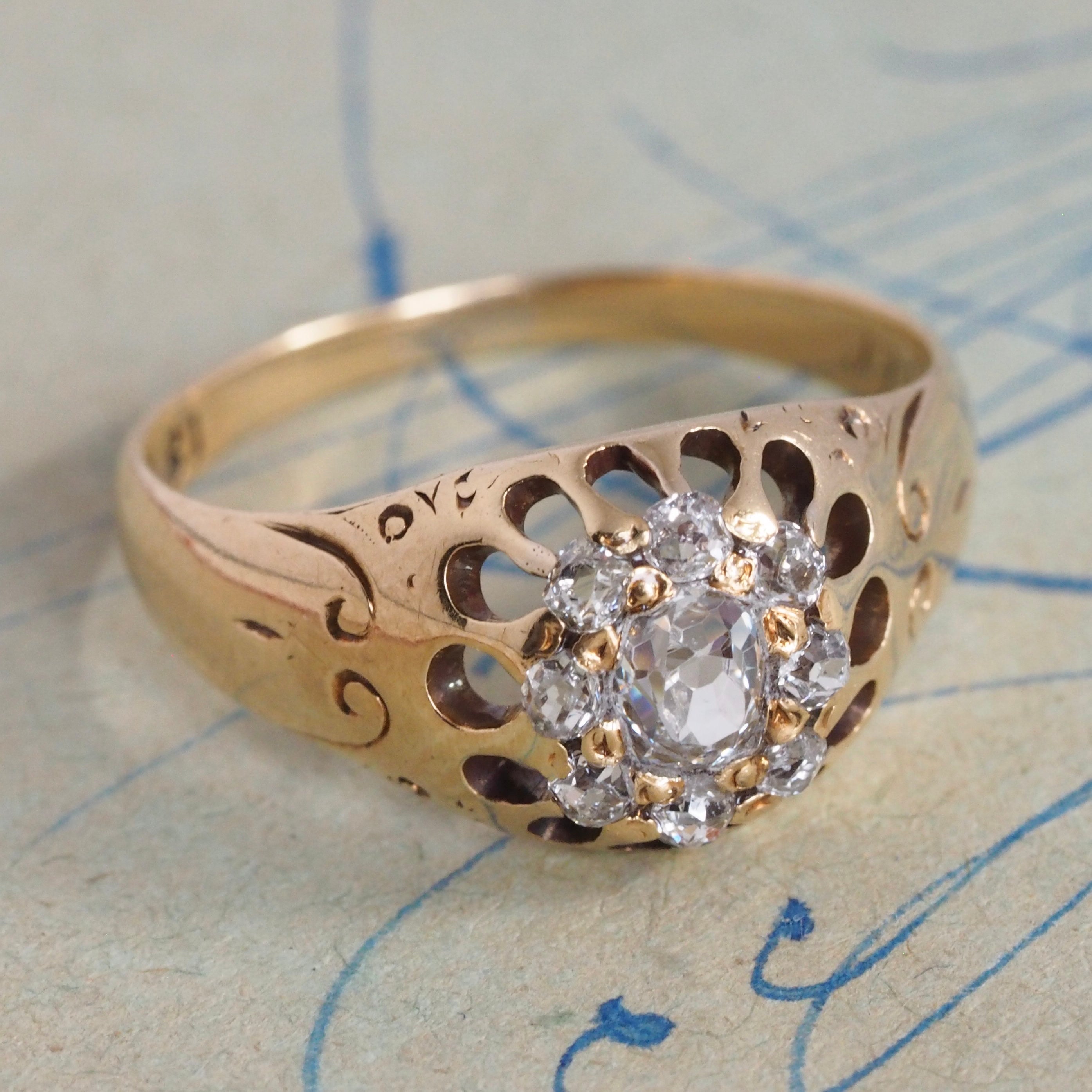 Antique Victorian 18k Gold Old Mine Cut Diamond Cluster Ring
