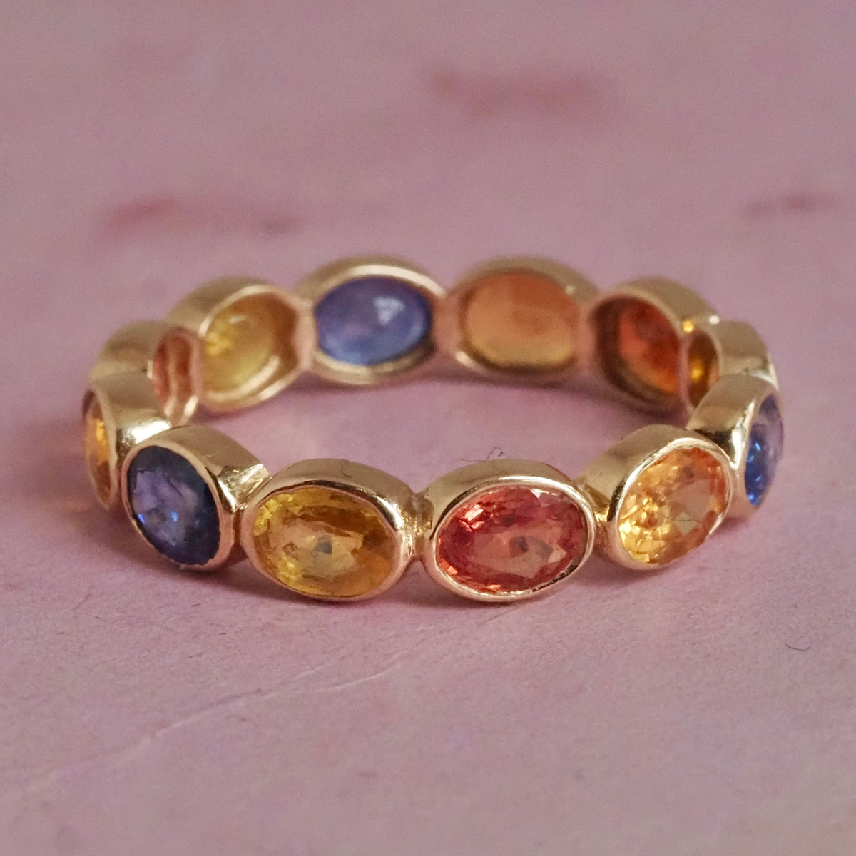 Multicolored Sapphire Eternity 14k Gold Ring