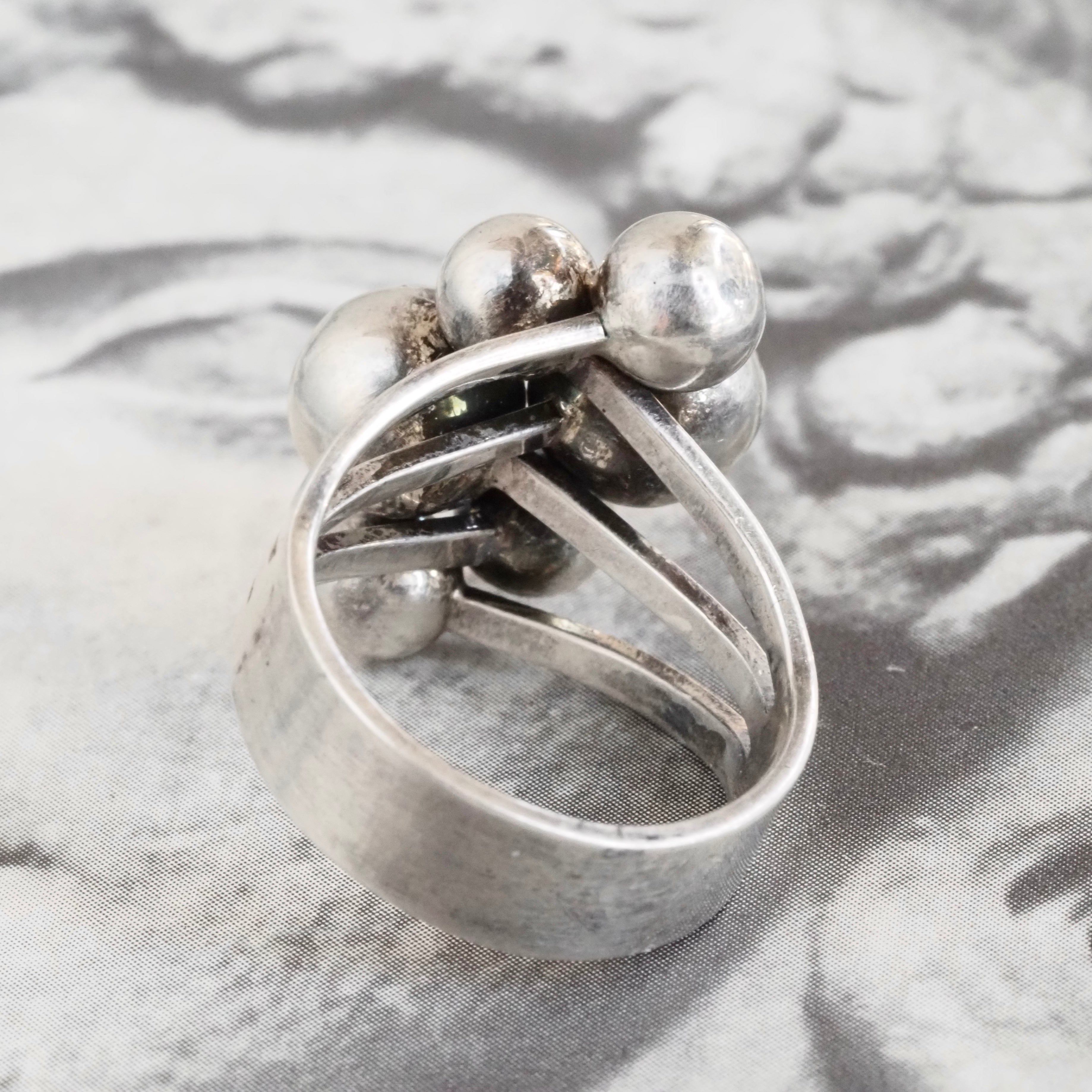 Vintage Mexican Sterling Silver Sculptural Ball Ring