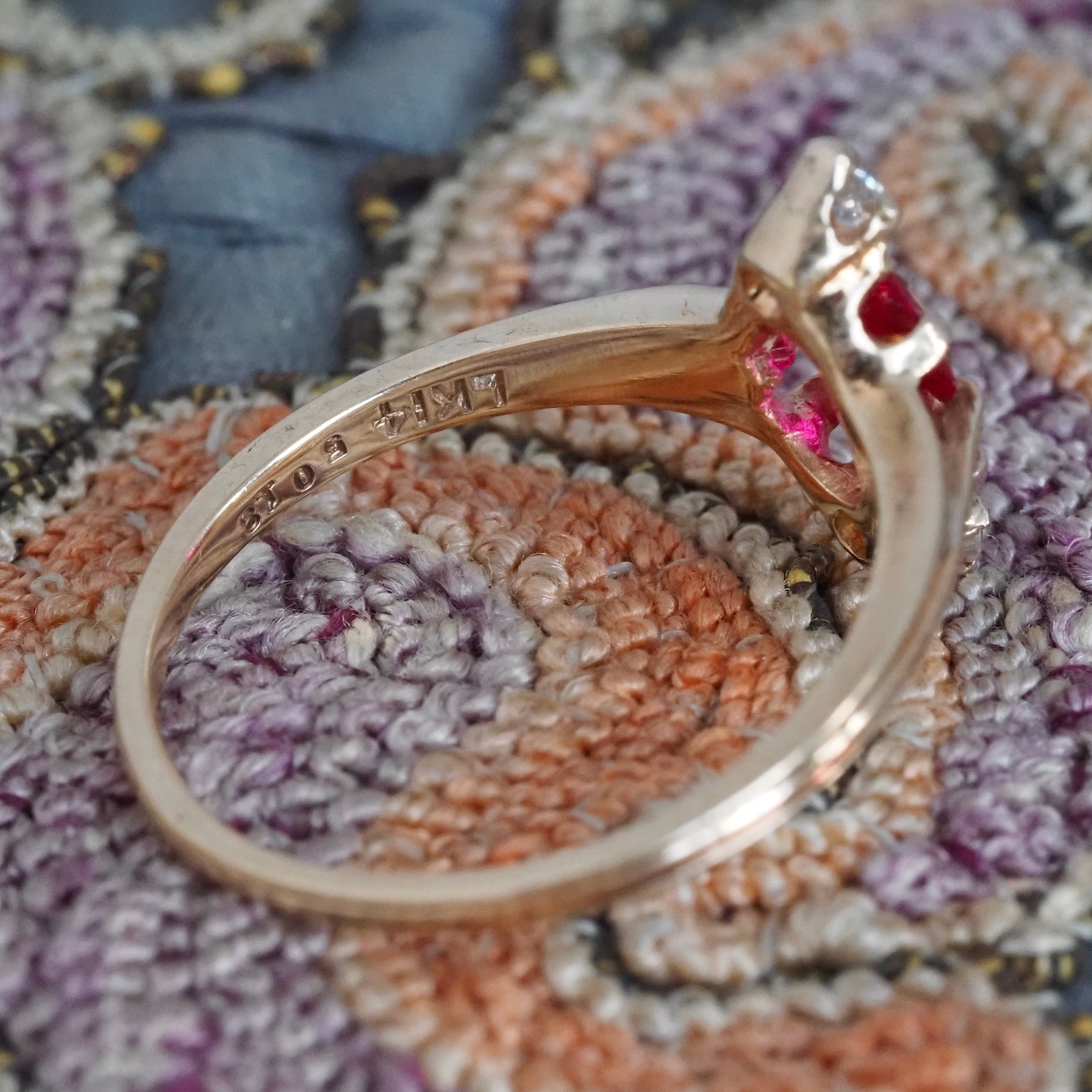 Antique Victorian Natural Ruby Old Mine Cut Diamond Marquis Ring