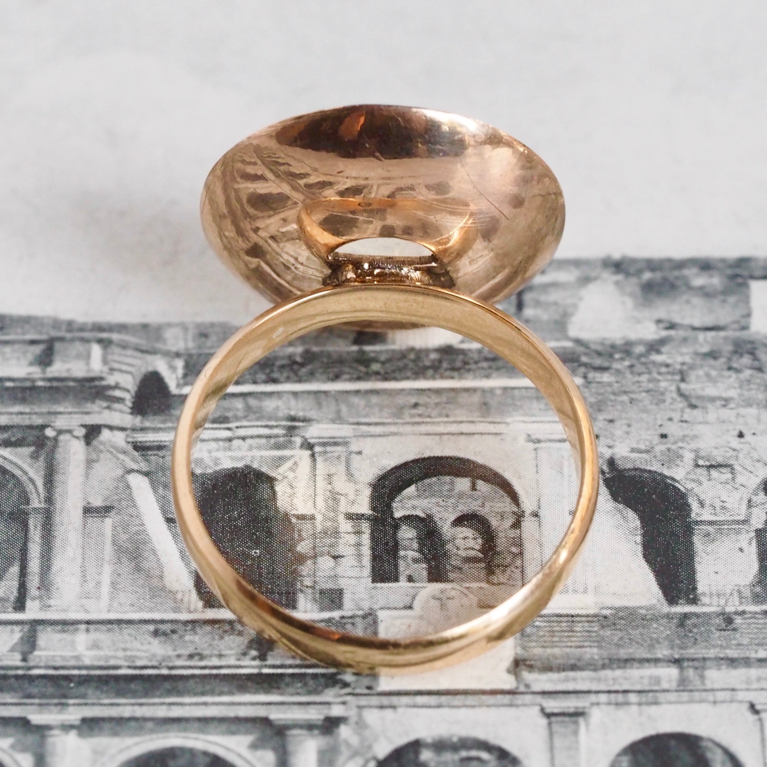 Midcentury Modern Mirrored 9k Gold Moonstone Ring