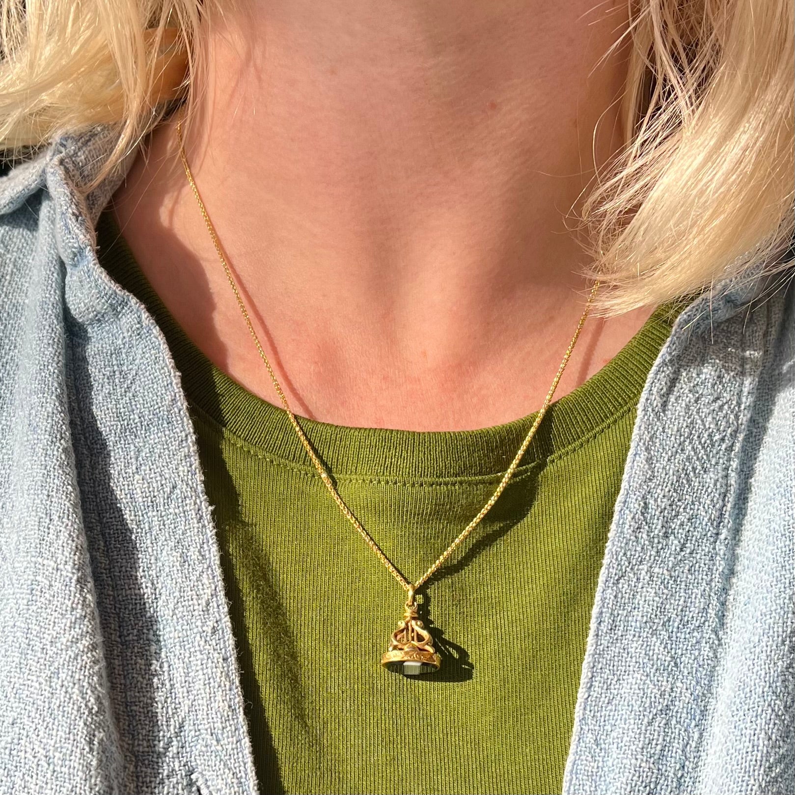 Antique Portuguese Banded Agate Lyre 19k Gold Fob Pendant