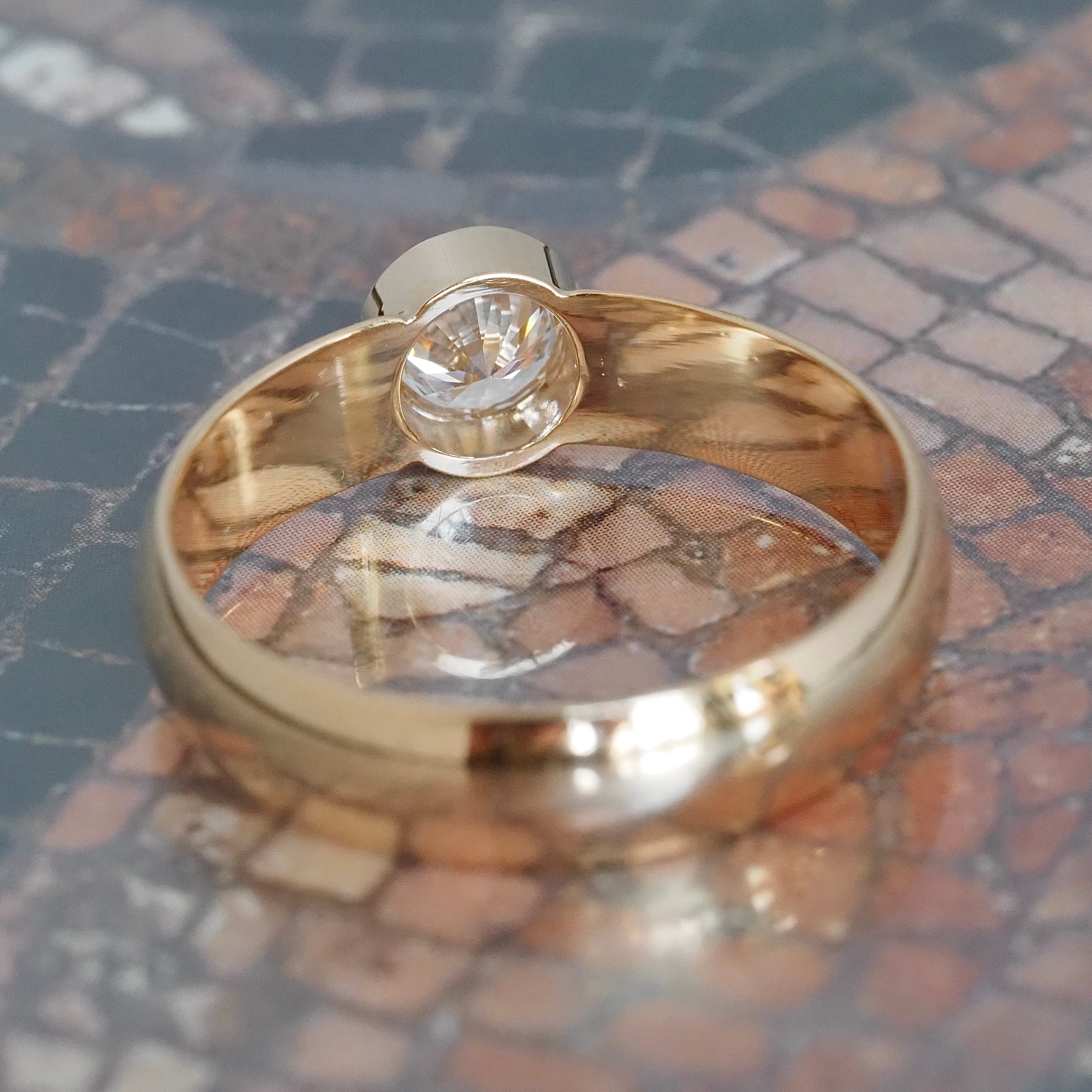 Round Brilliant Cut Bezel Set Diamond 14k Gold Engagement Ring