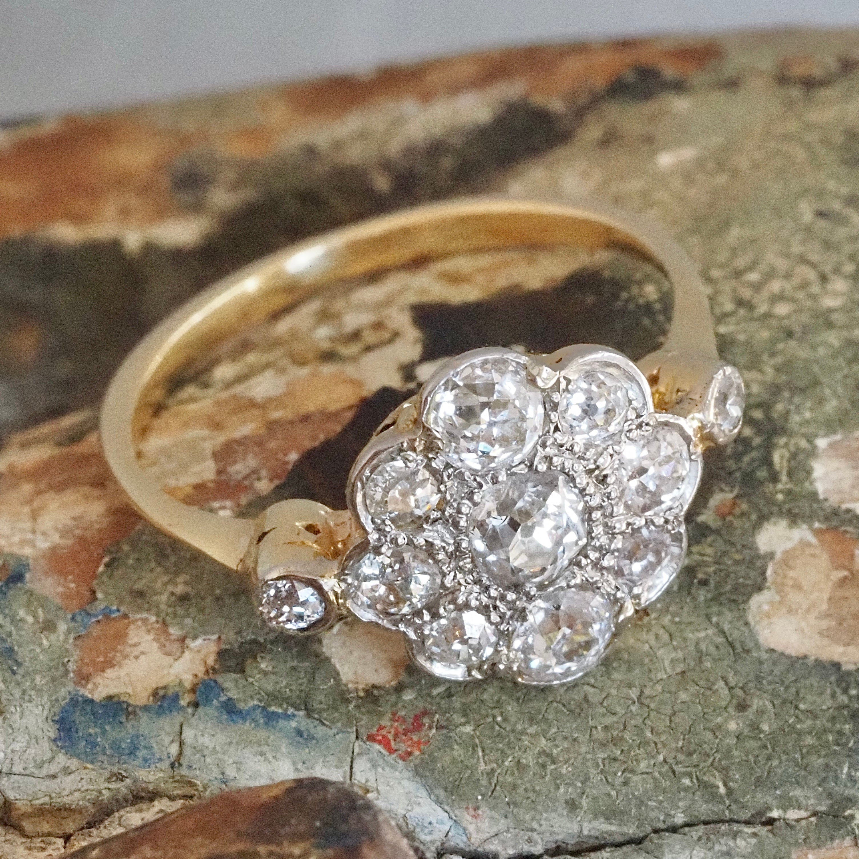 Antique Edwardian 18k Gold Old Mine Cut Diamond Cluster Ring