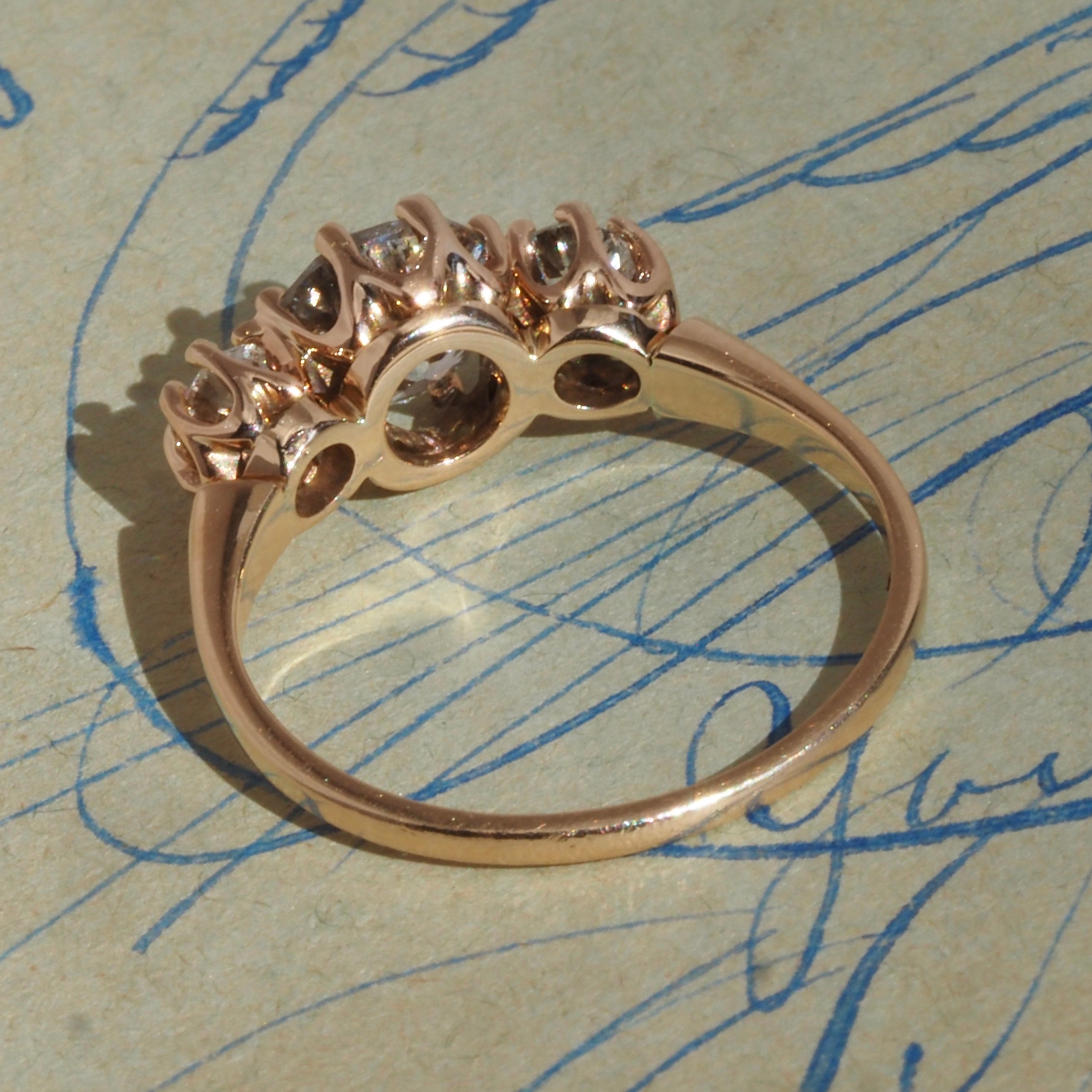 Antique Edwardian 1.30tcw Old European Cut Diamond Trilogy 14k Gold Engagement Ring