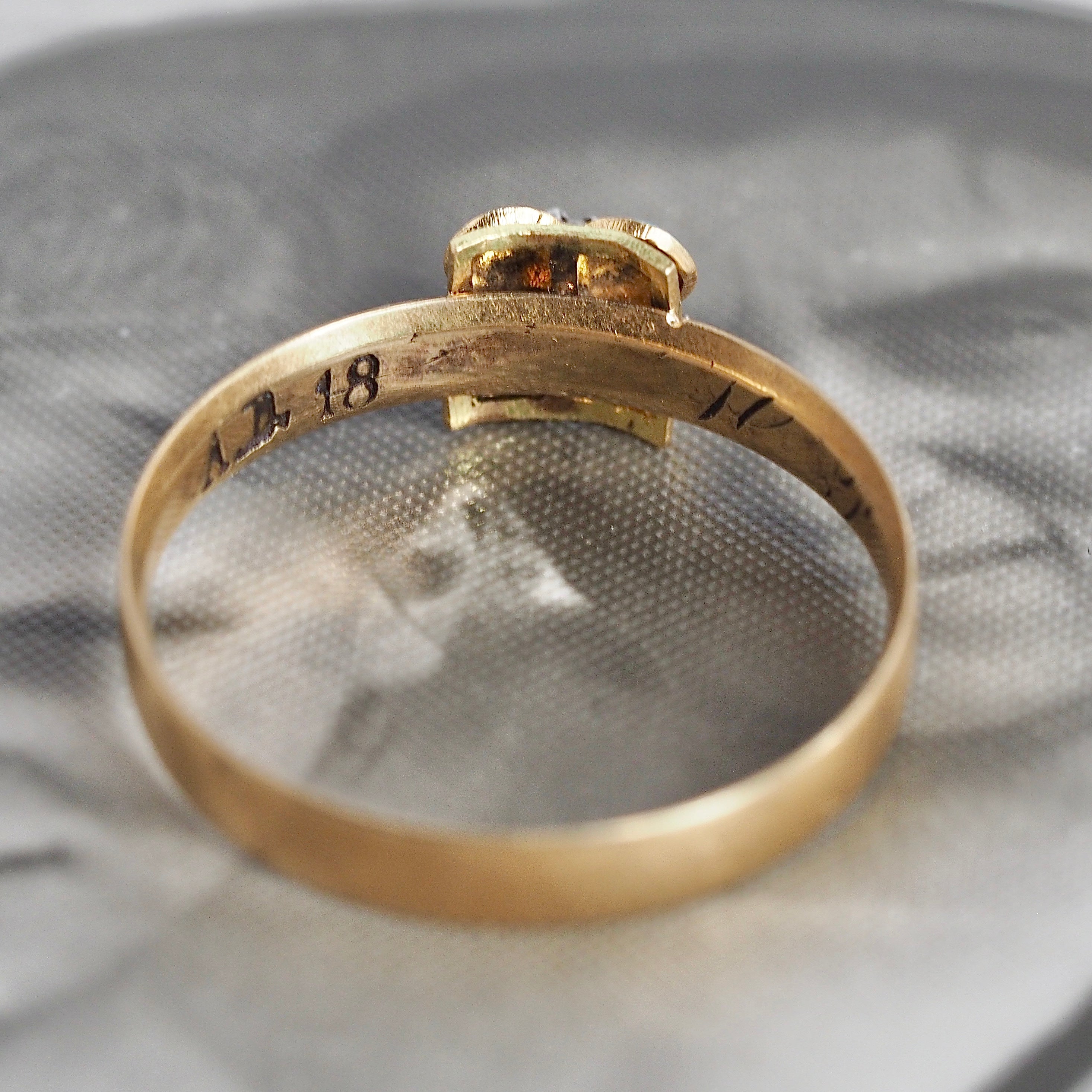 Antique Victorian c. 1889 18k Gold Diamond and Enamel Forget Me Not Ring