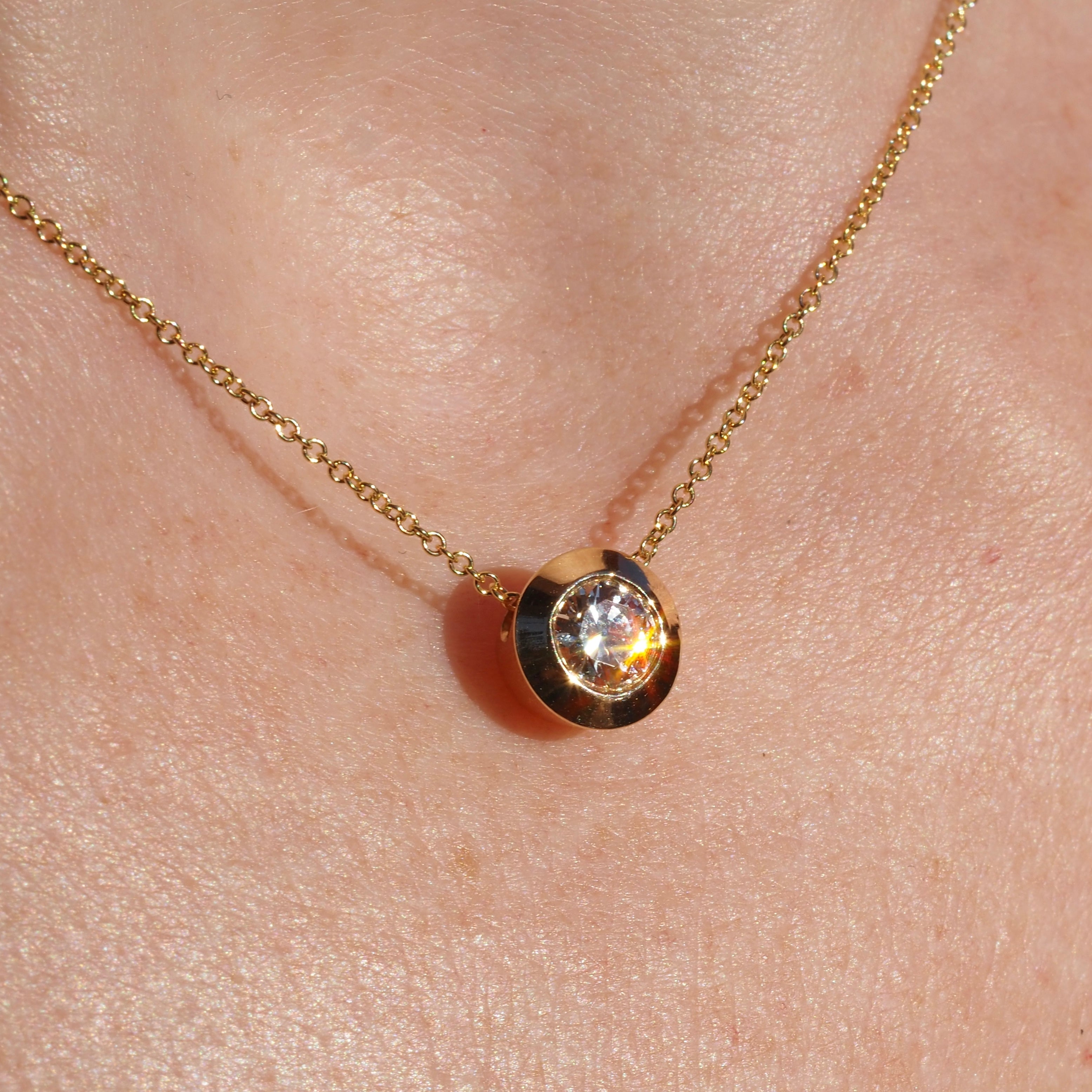 Italian Bezel Set Transitional Cut Diamond 14k Gold Necklace