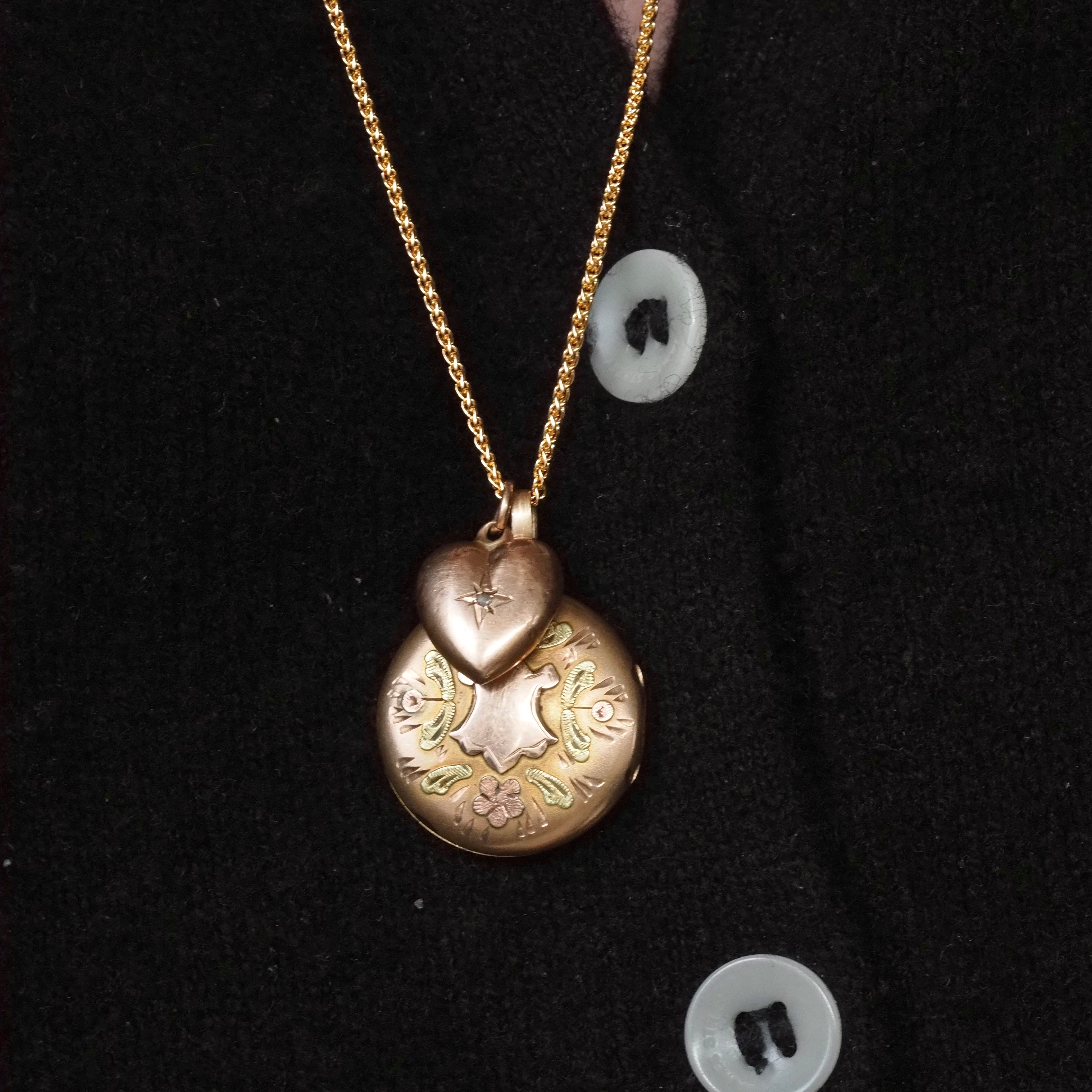 Antique Victorian Starburst Heart 10k Gold Charm