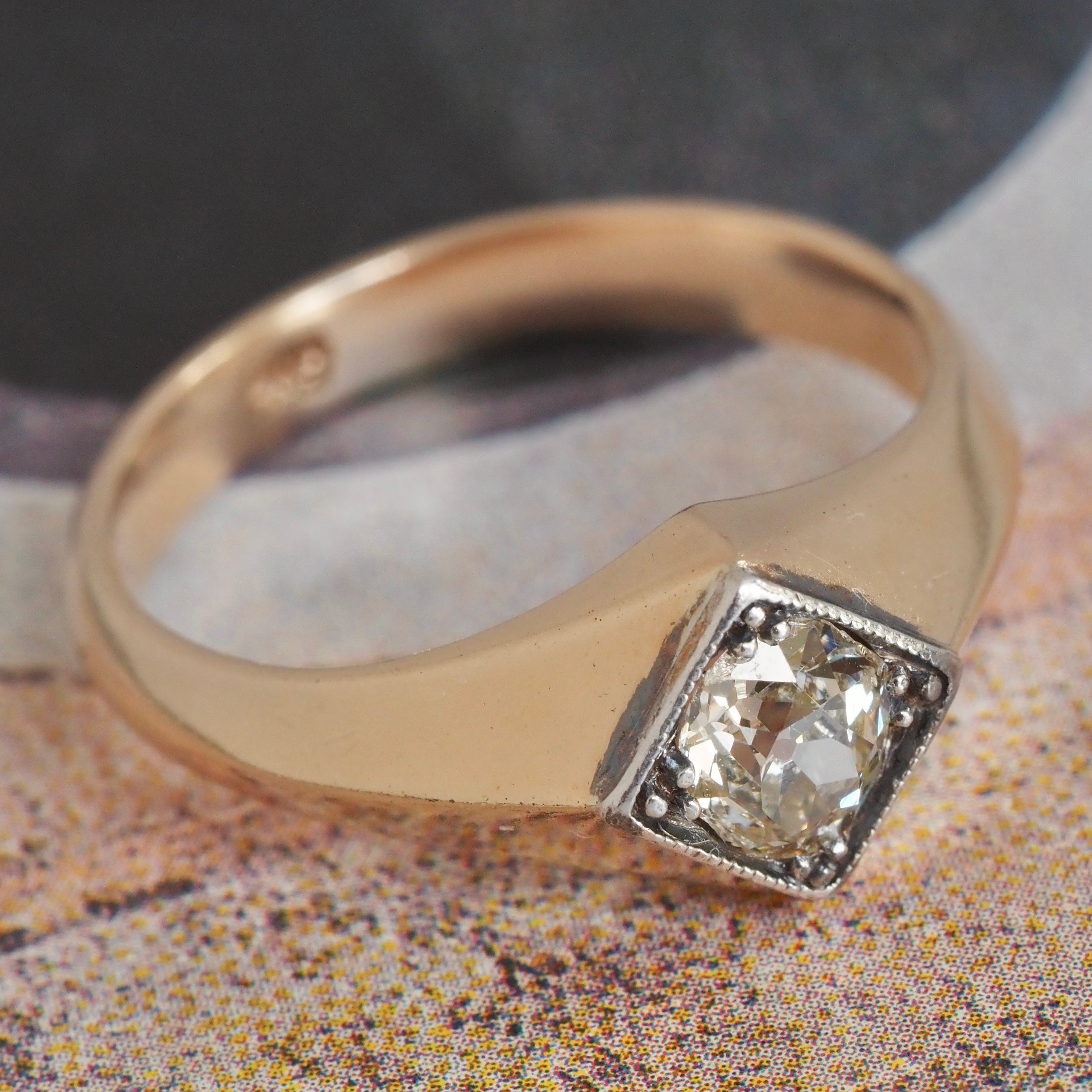 Vintage 14k Gold Old Mine Cut Diamond Geometric Ring