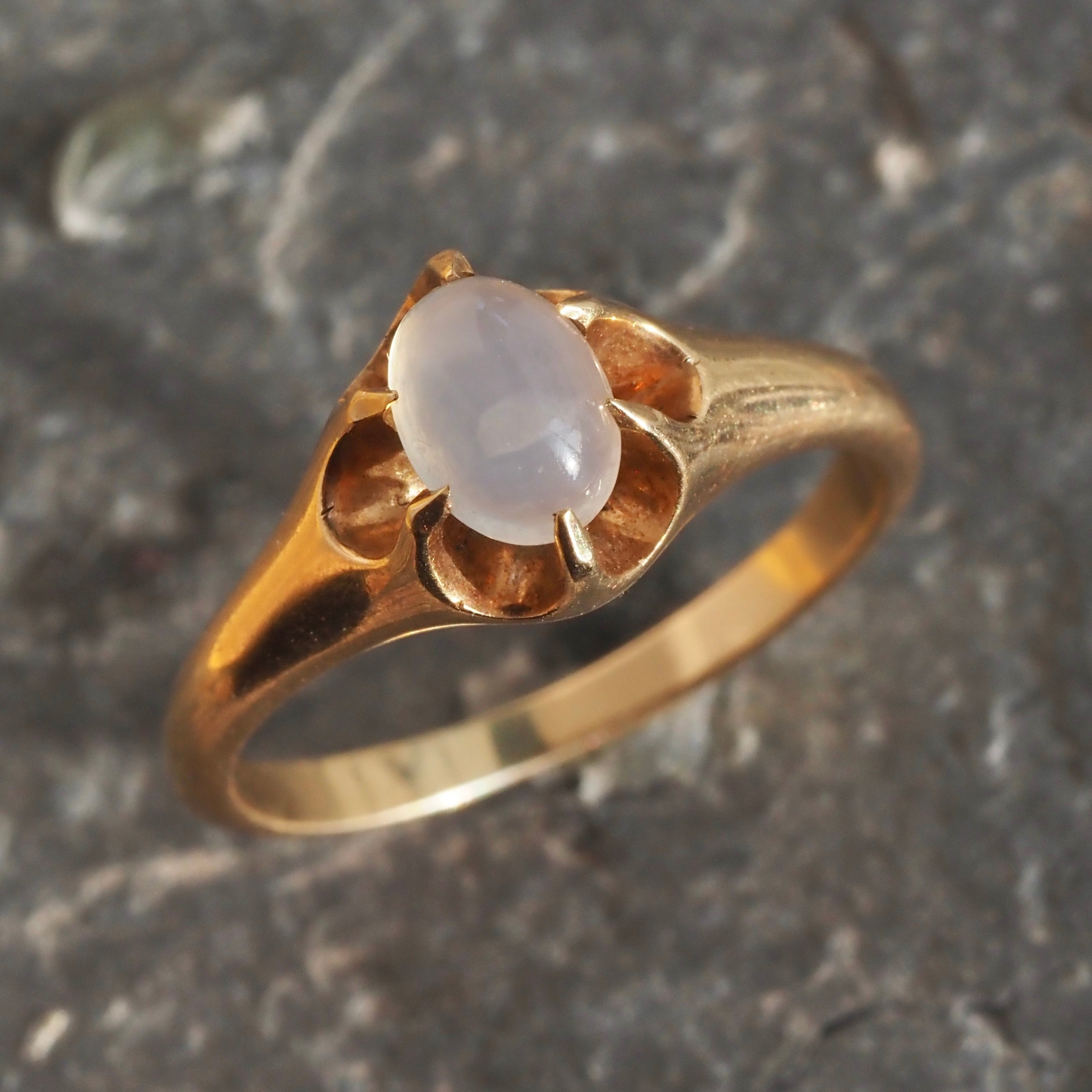 Antique Moonstone Cabochon 14k Gold Belcher Ring