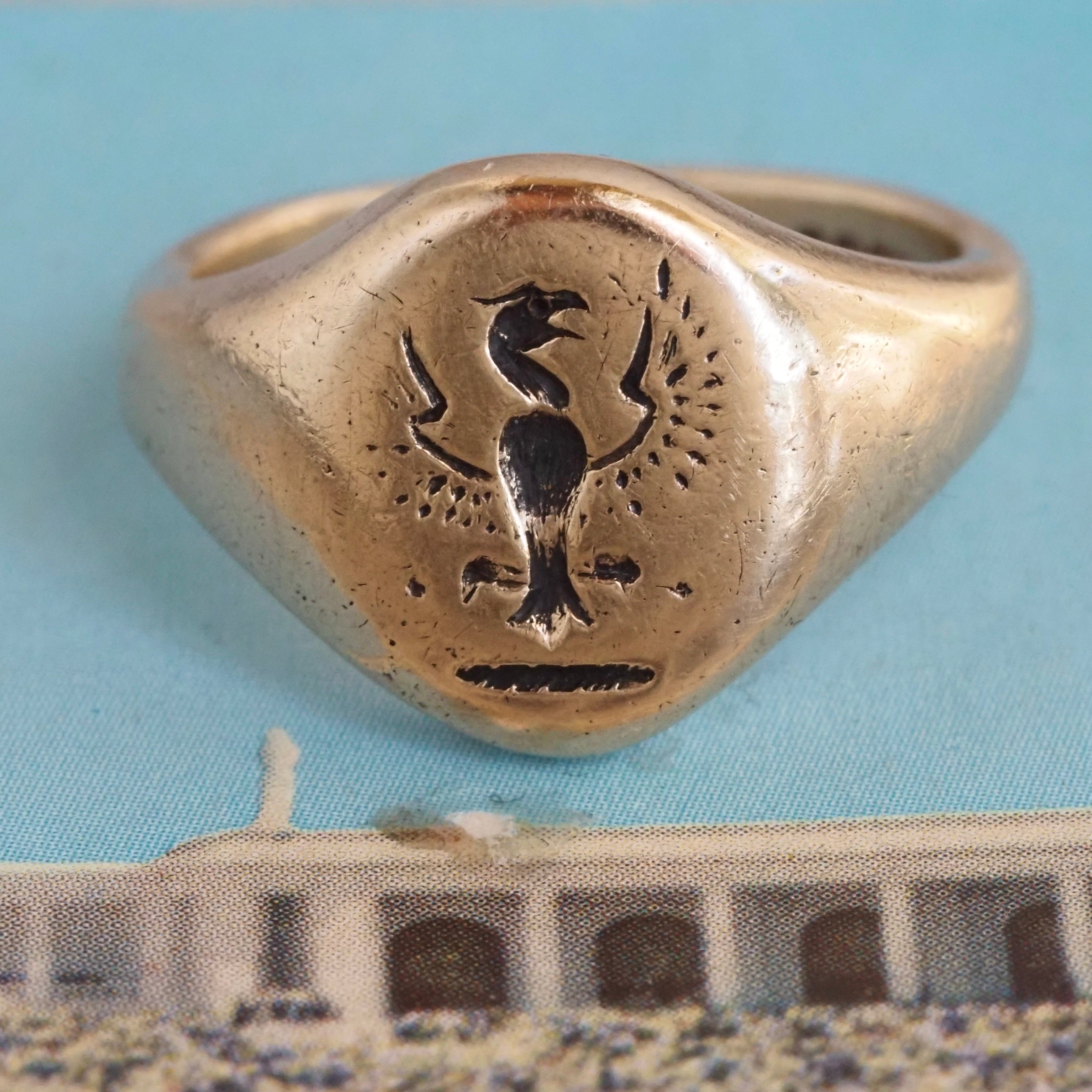 Vintage English c. 1965 Phoenix 9k Gold Signet Ring