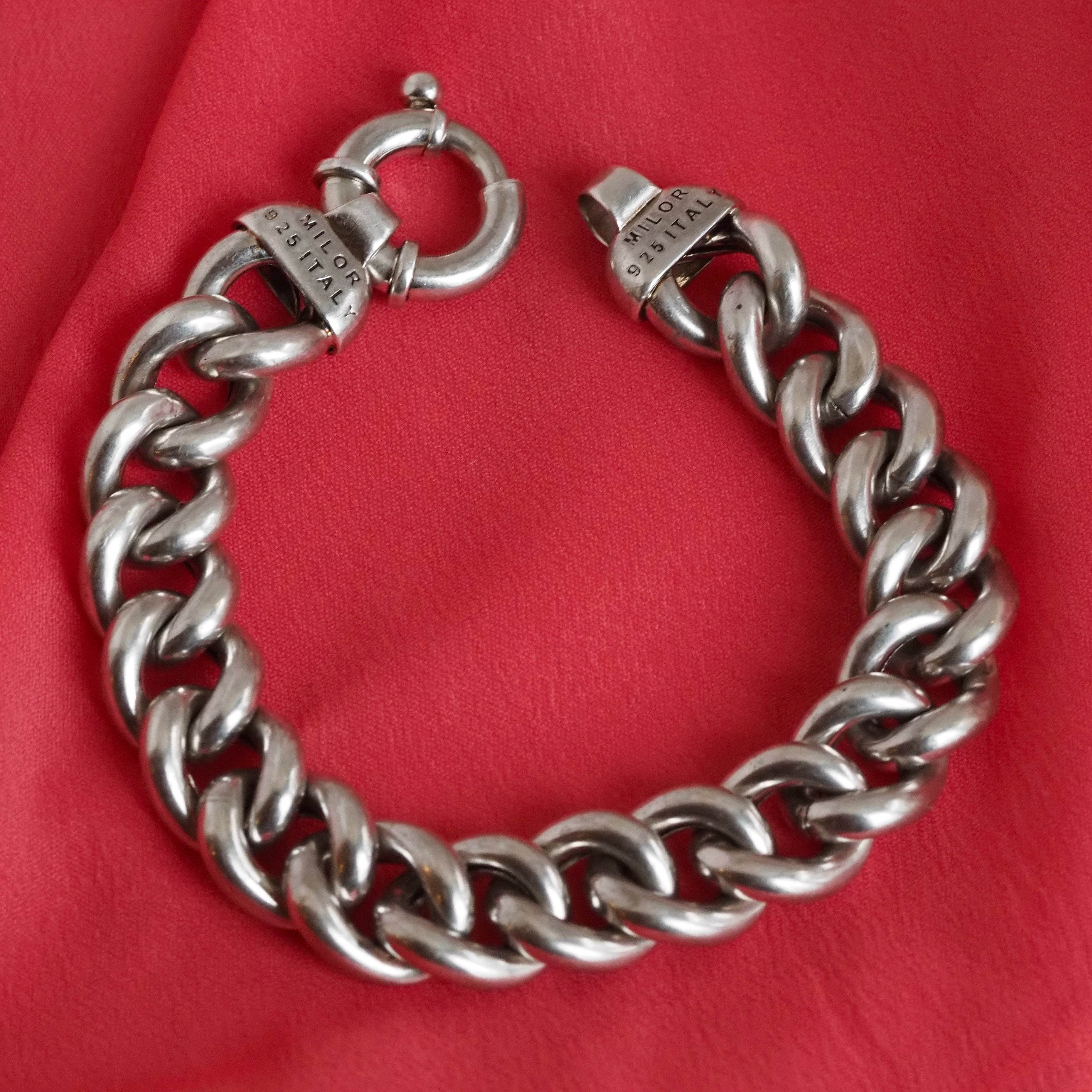 Vintage Italian Sterling Silver Milor Curb Chain Bolt Clasp Bracelet