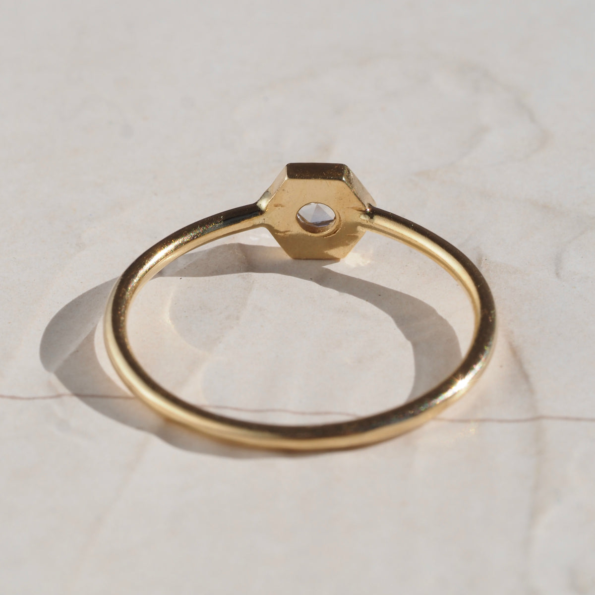 Rose Cut Diamond Hexagon 14k Gold Ring