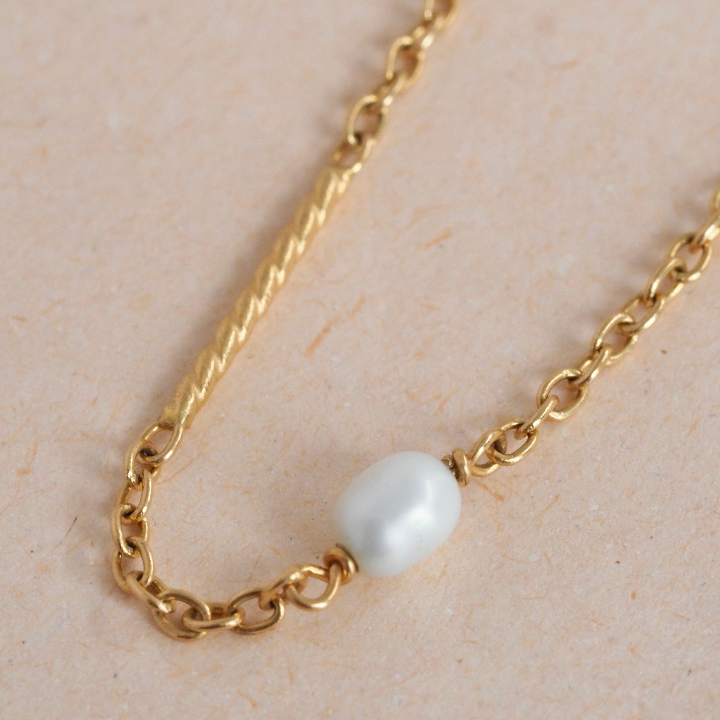Vintage Portuguese 19k Gold and Freshwater Pearl Station Link Chain Necklace