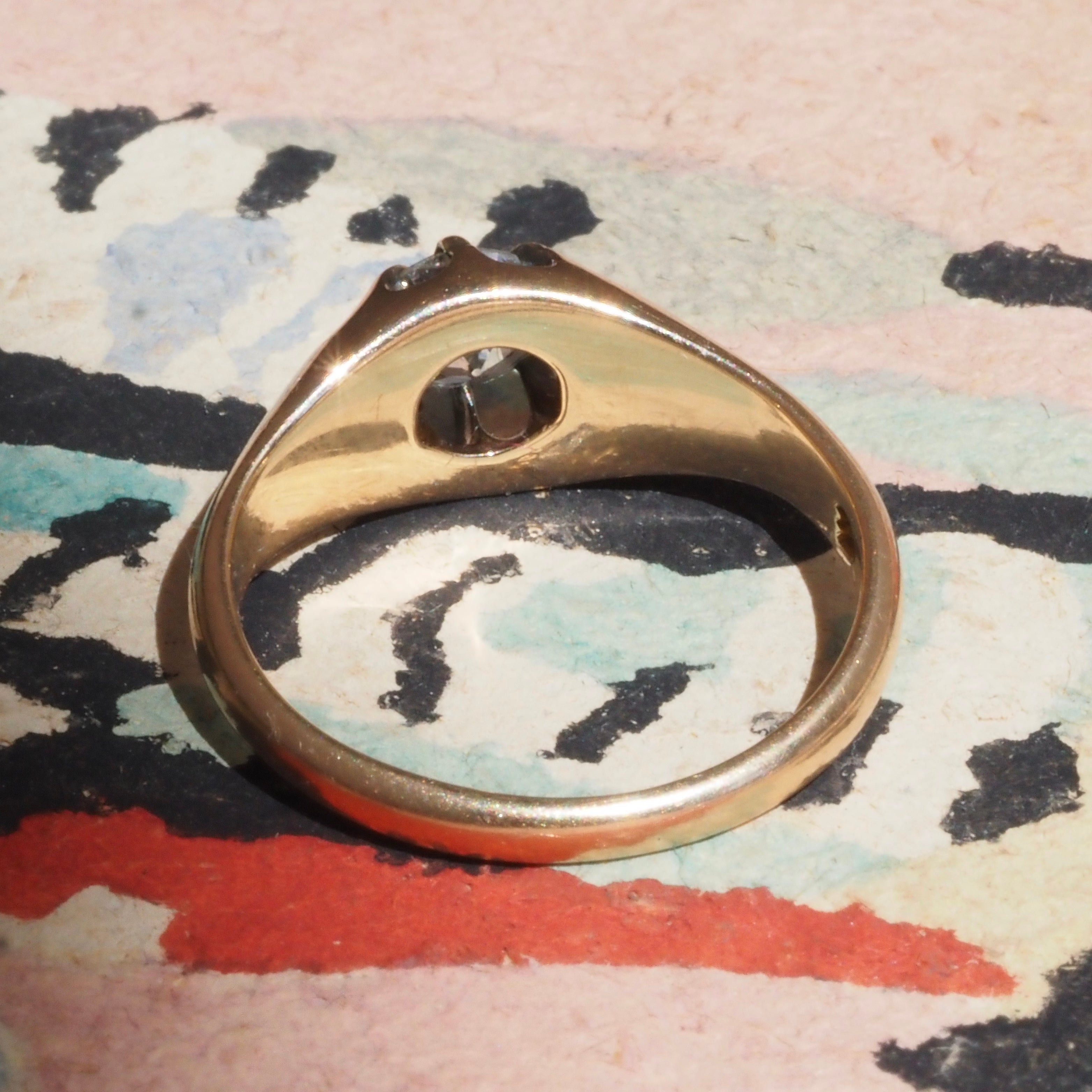Antique Old European Cut Diamond Belcher Set 14k Gold Engagement Ring