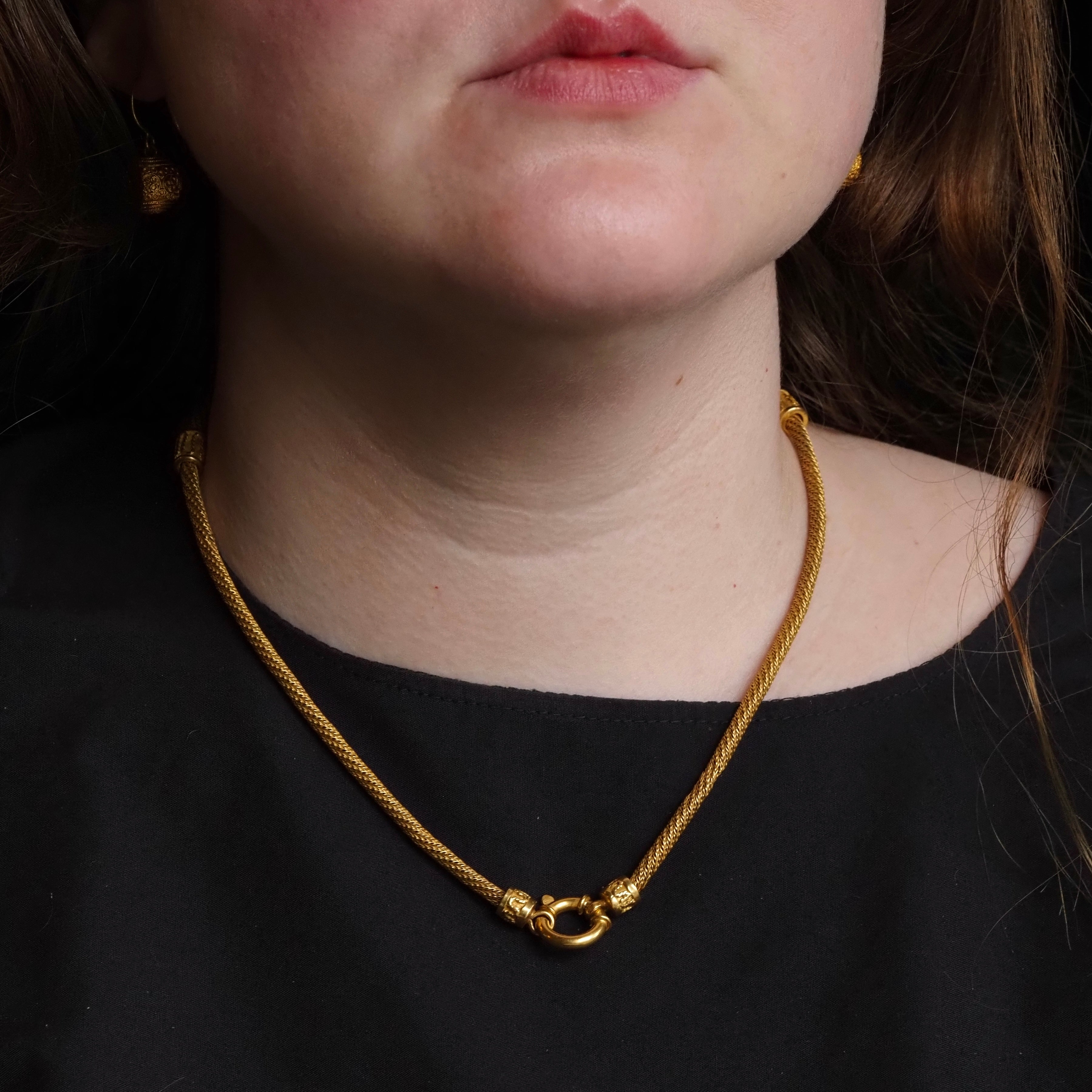 Portuguese 19k Gold Woven Ornate Beaded Vintage Station Necklace