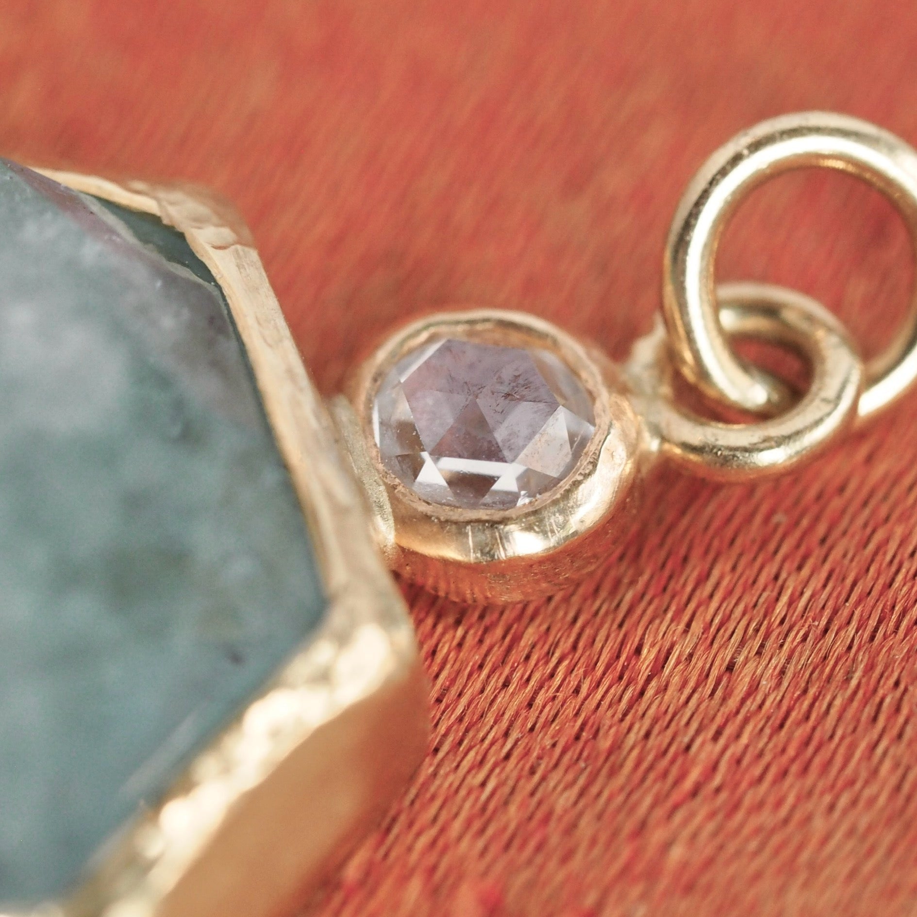 18k Gold Aquamarine and Rose Cut Diamond Pendant