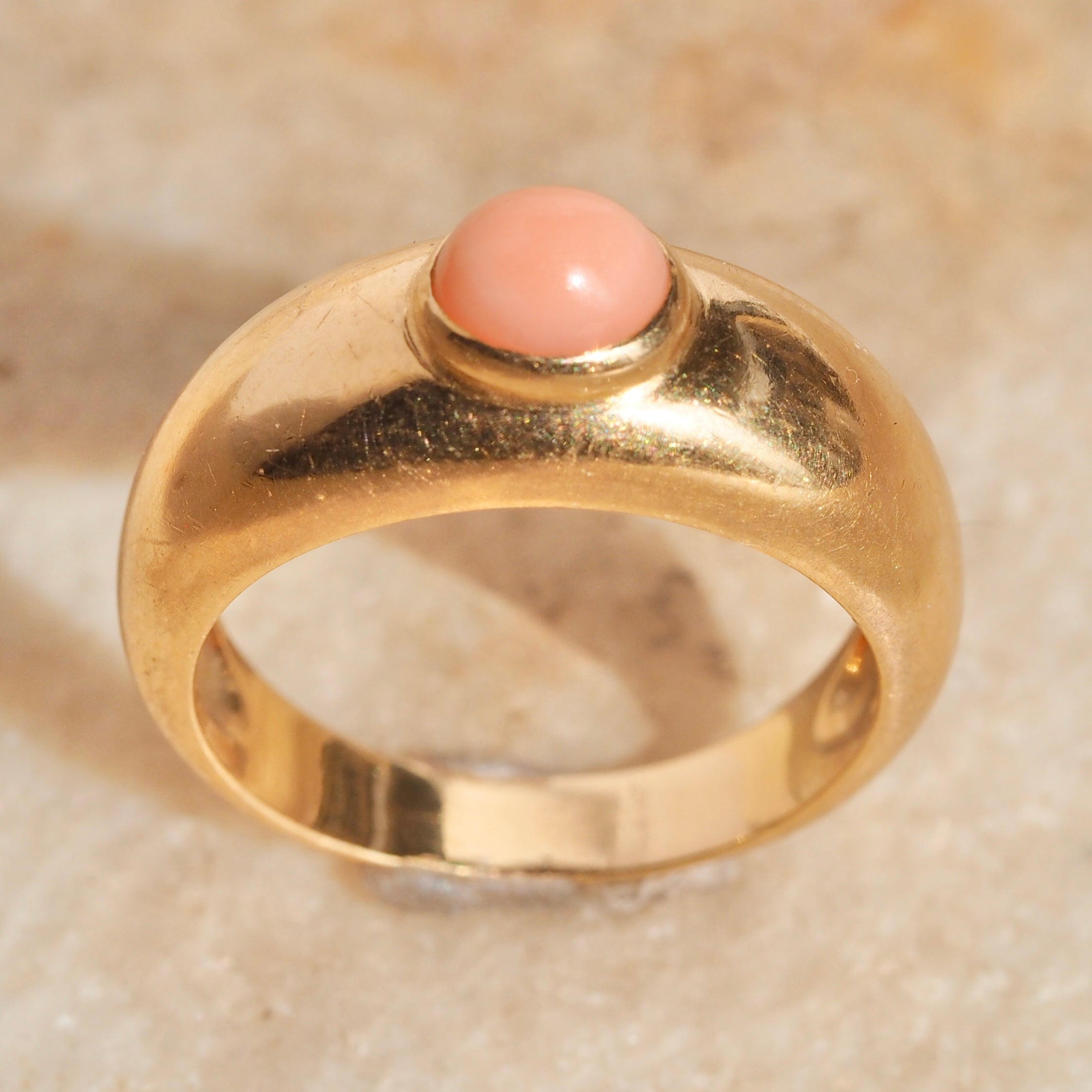 Vintage French 18k Gold Coral Dome Ring