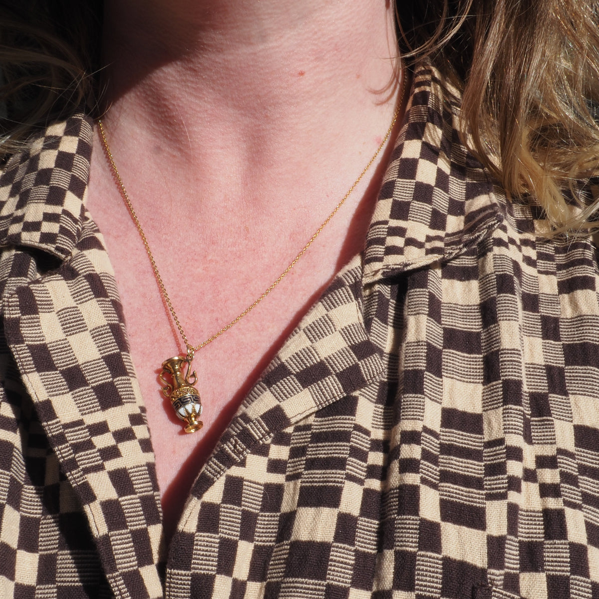 Vintage Greek Vase 14k Gold Enamel Pendant