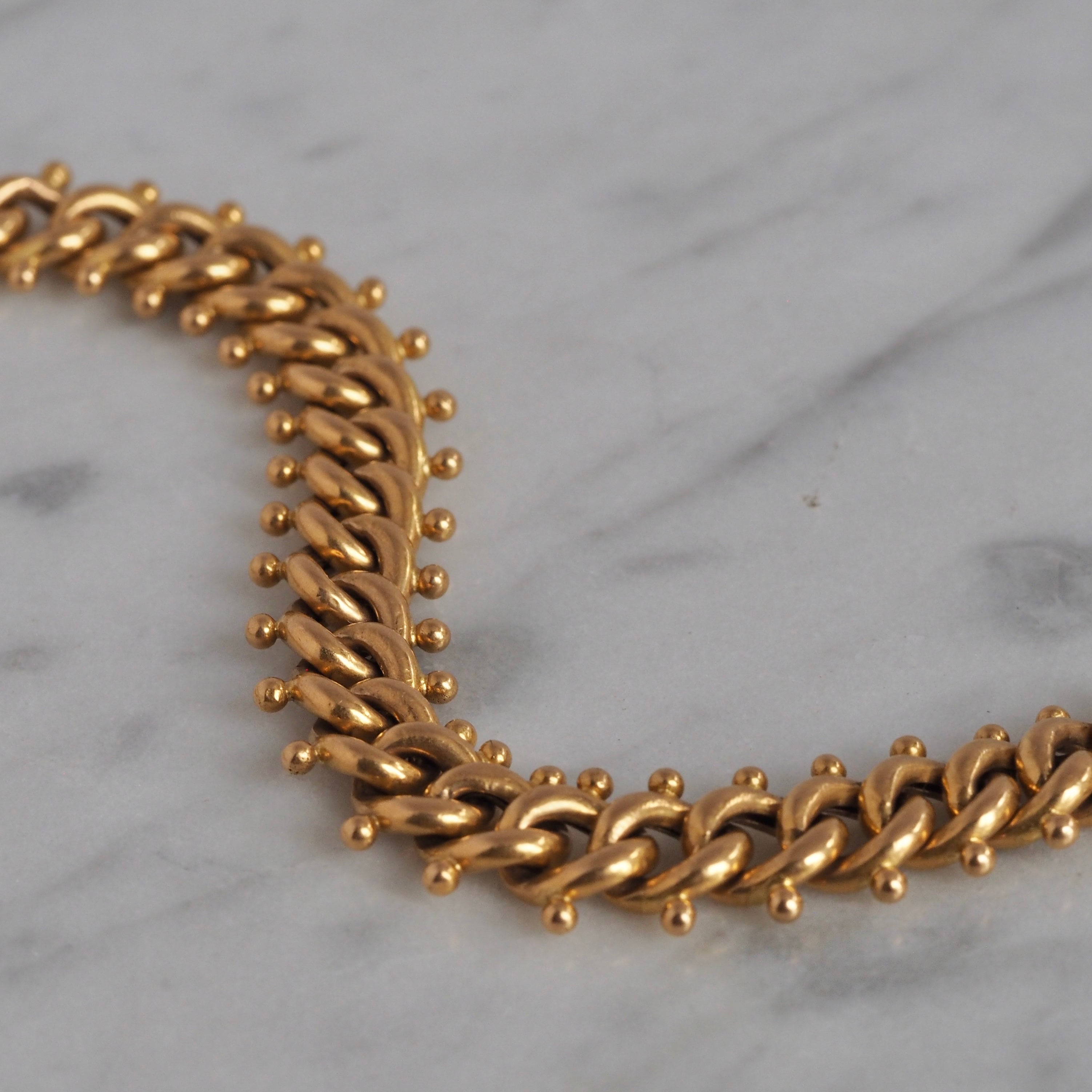 Vintage Portuguese 19k Gold Quilópode Beaded Curb Chain Bracelet