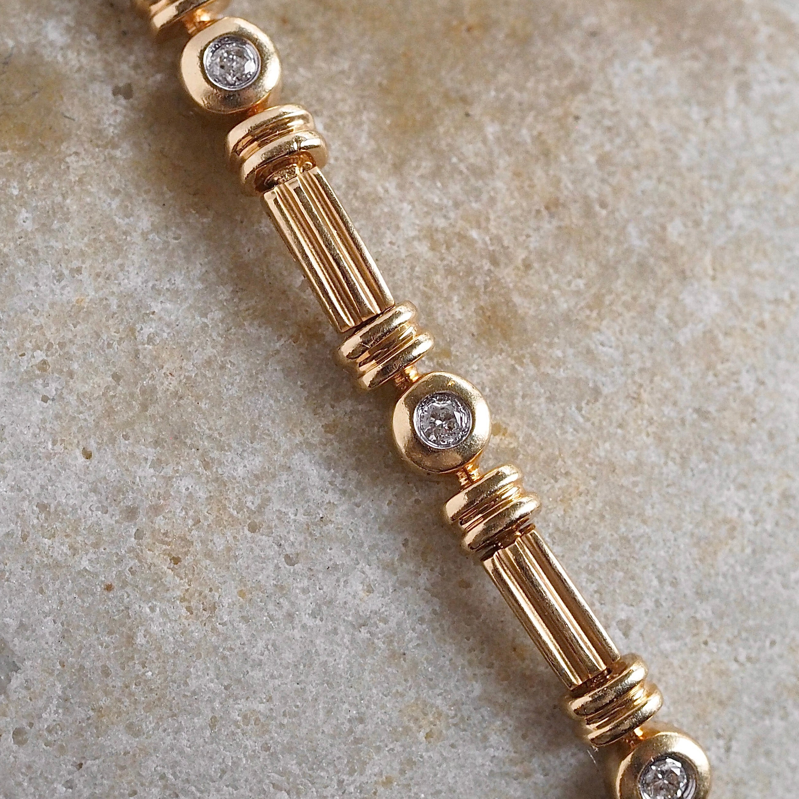 Vintage 14k Gold and Bezel Set Diamond Bracelet