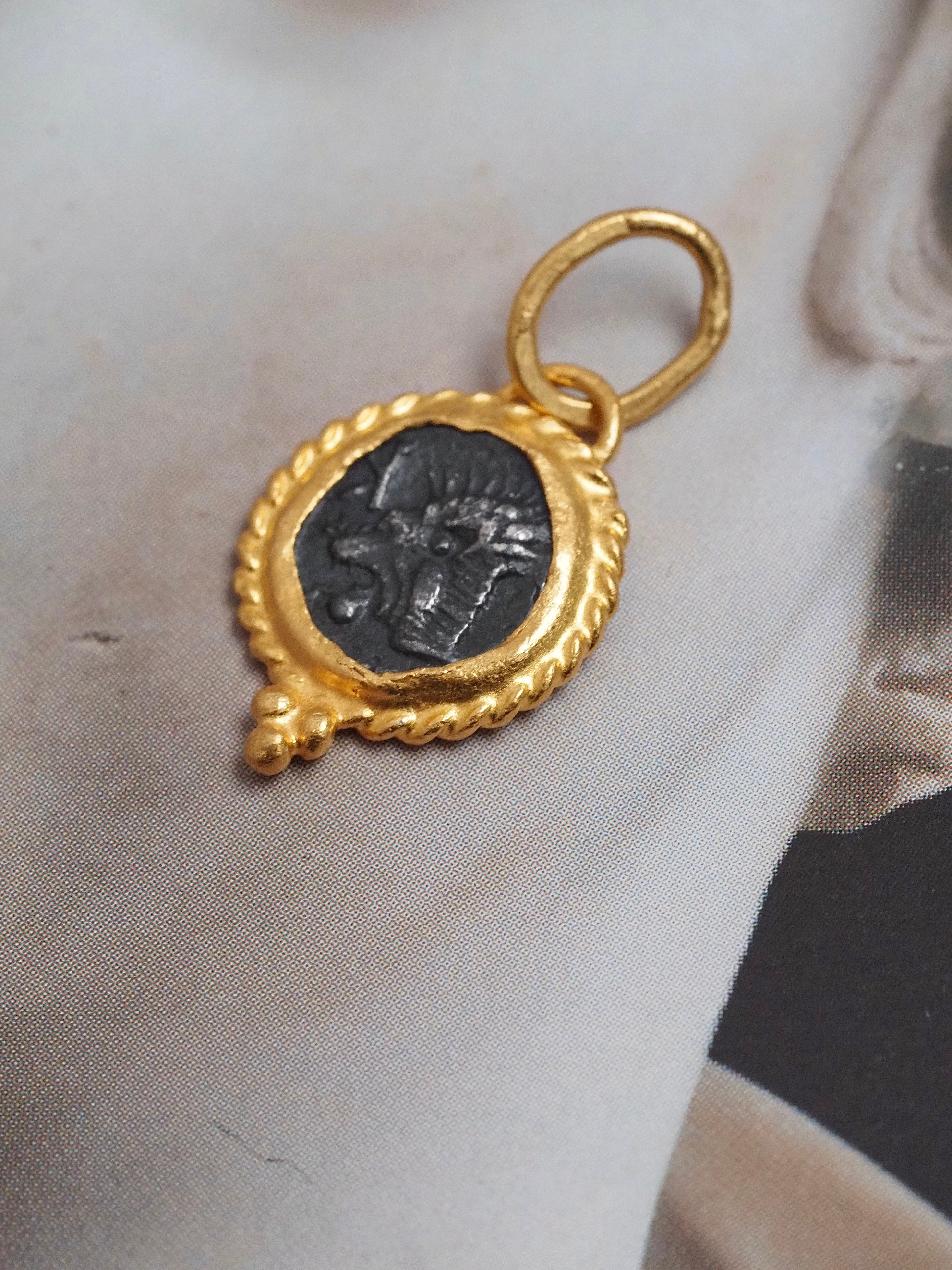 Ancient Greek Silver Coin Charm in 22k Gold