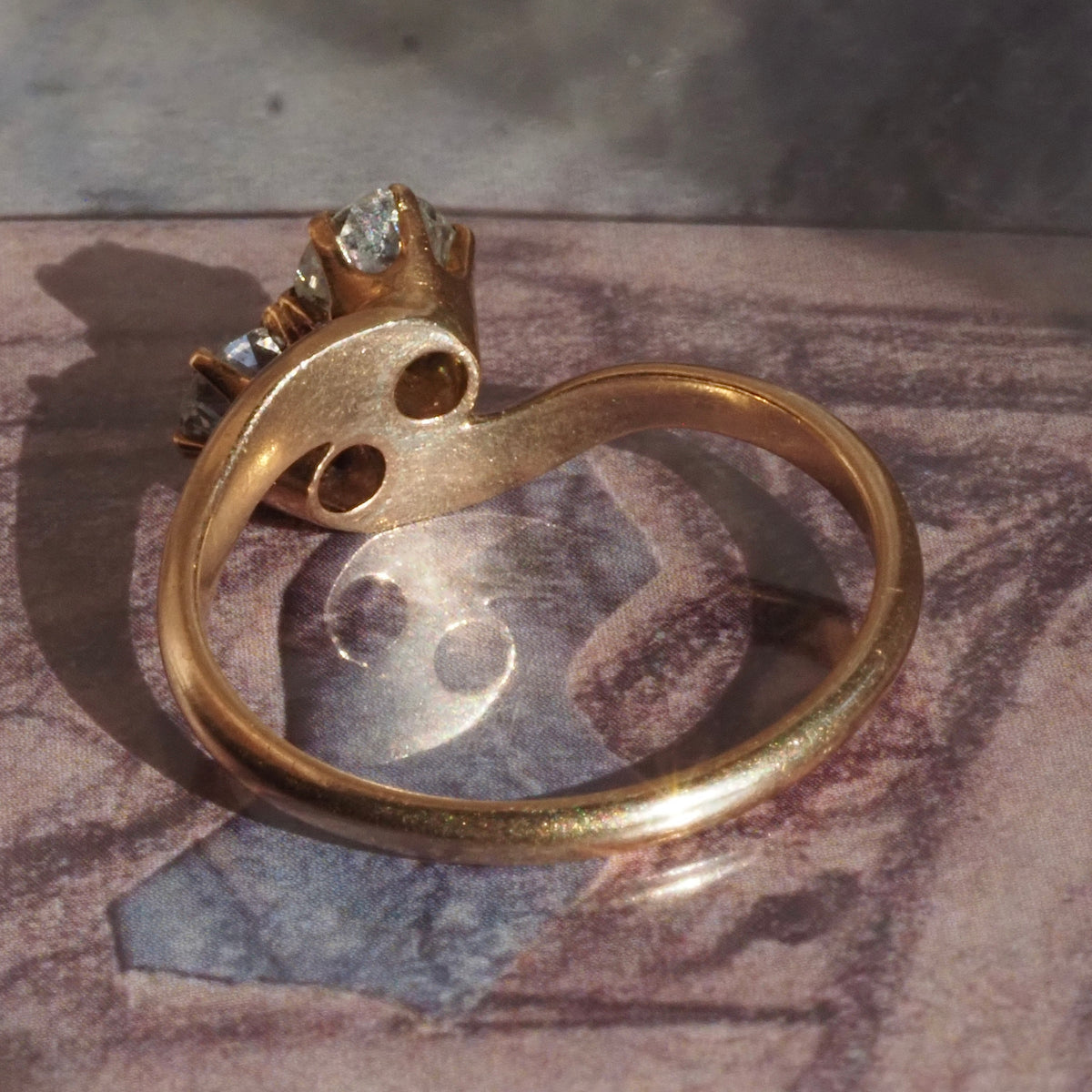 Antique Victorian Moi et Toi Old Mine Cut Diamond 10k Gold Engagement Ring