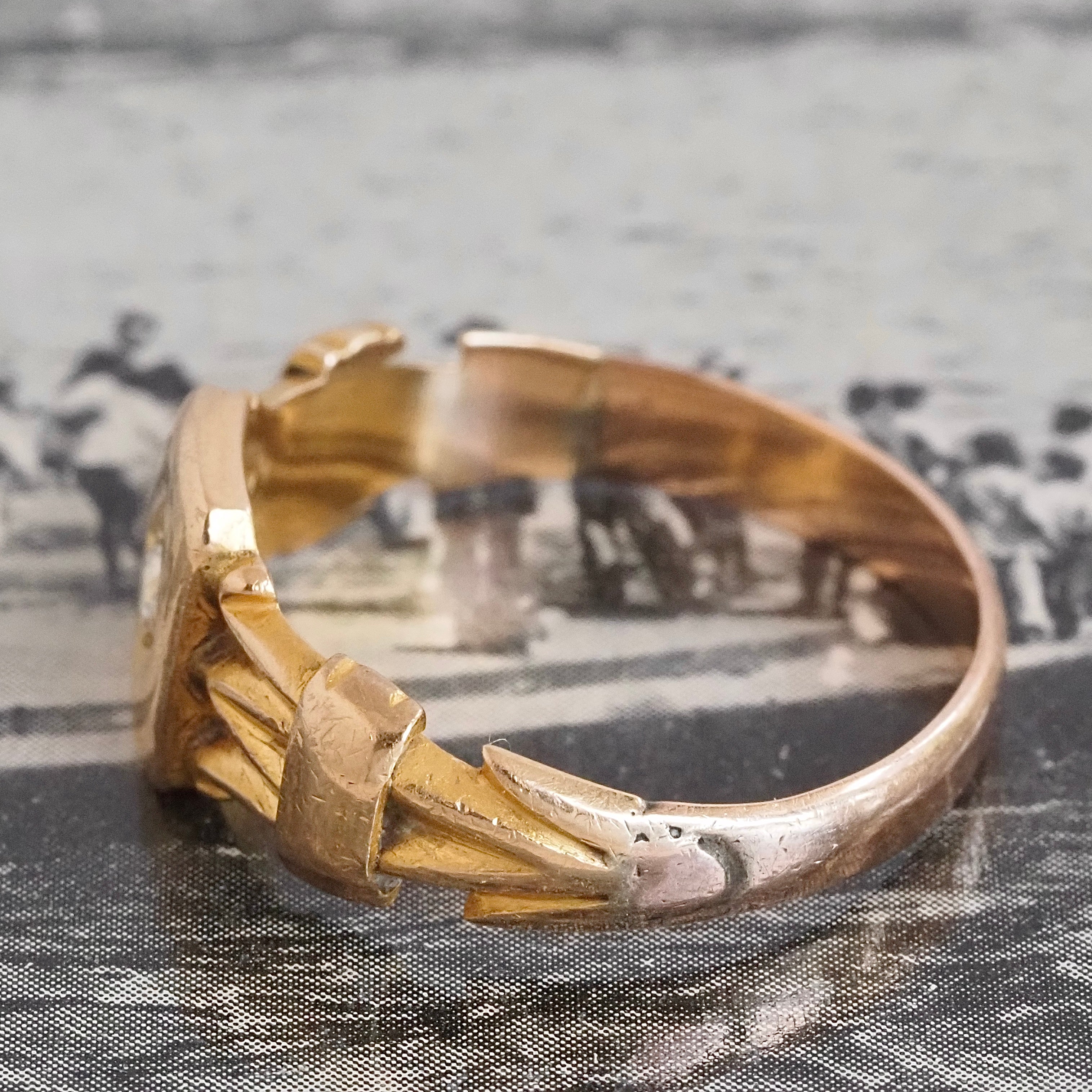 Antique Old Mine Cut Diamond 18k Gold Ornate Signet Ring