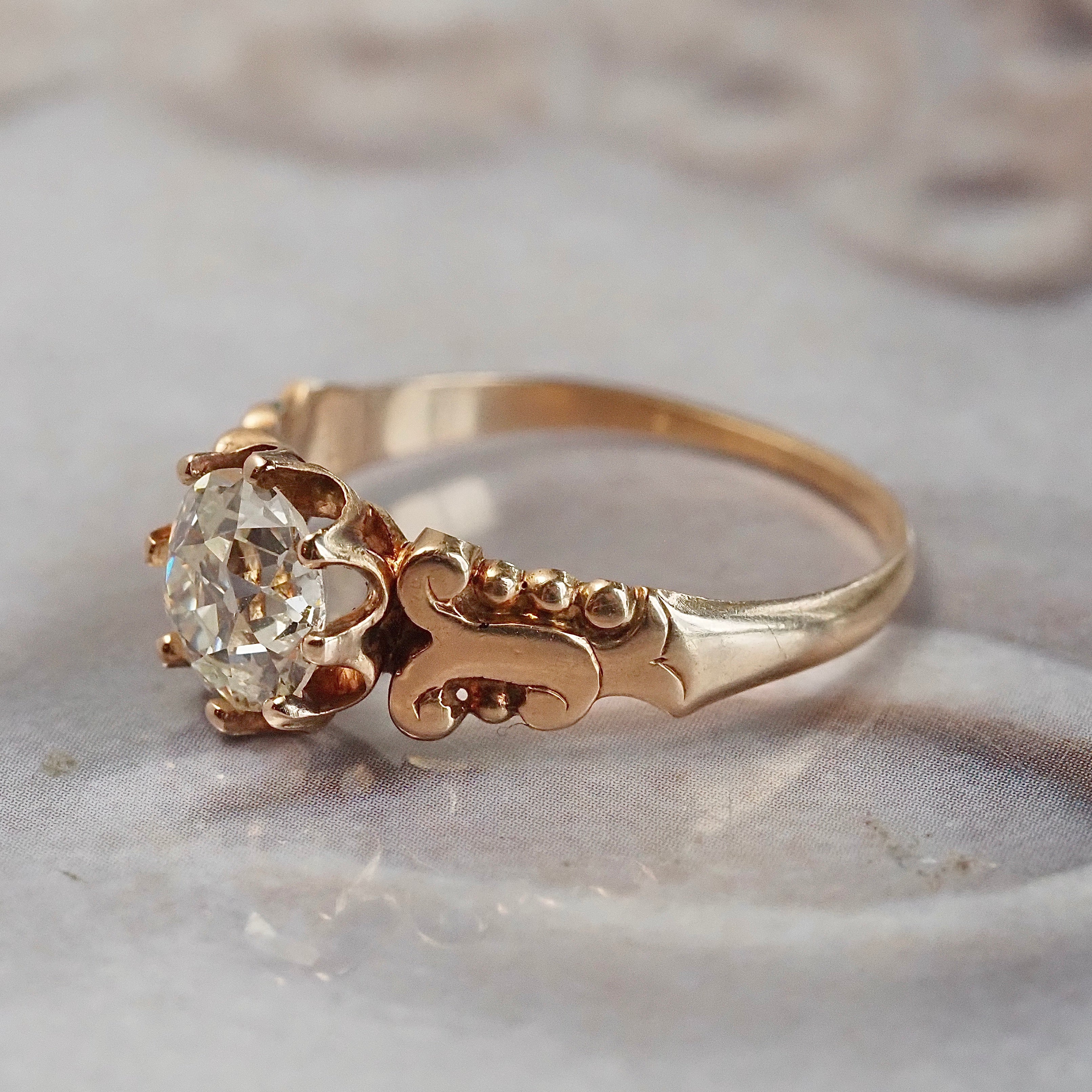 Antique Victorian 1.23ct Old European Cut Diamond 14k Gold Engagement Ring