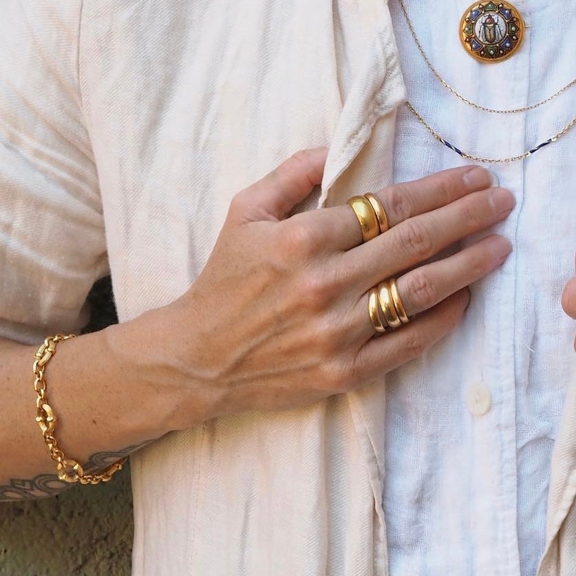Vintage Portuguese 19k Gold Ridged 8" Chain Bracelet