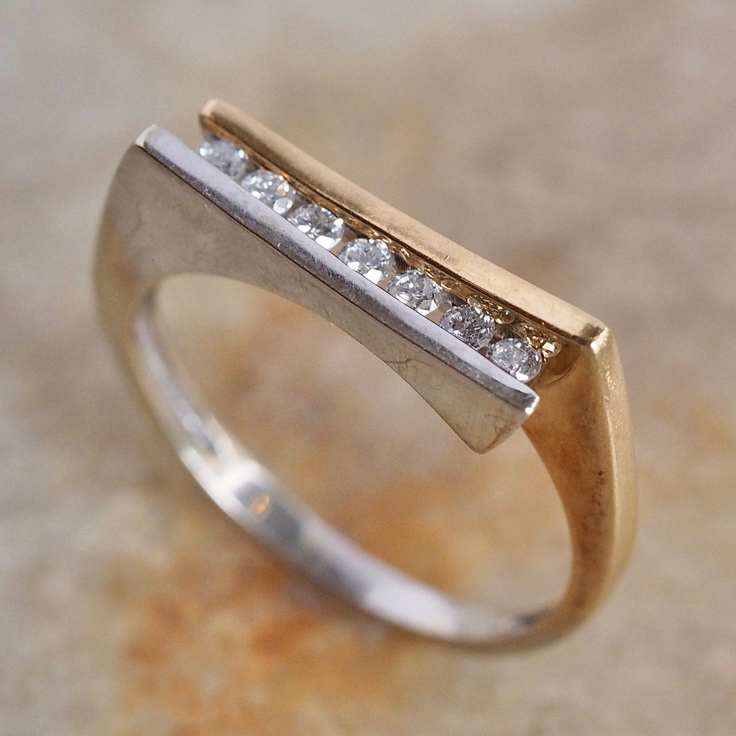 Modernist 14k Gold Two Tone Channel Set Diamond Ring