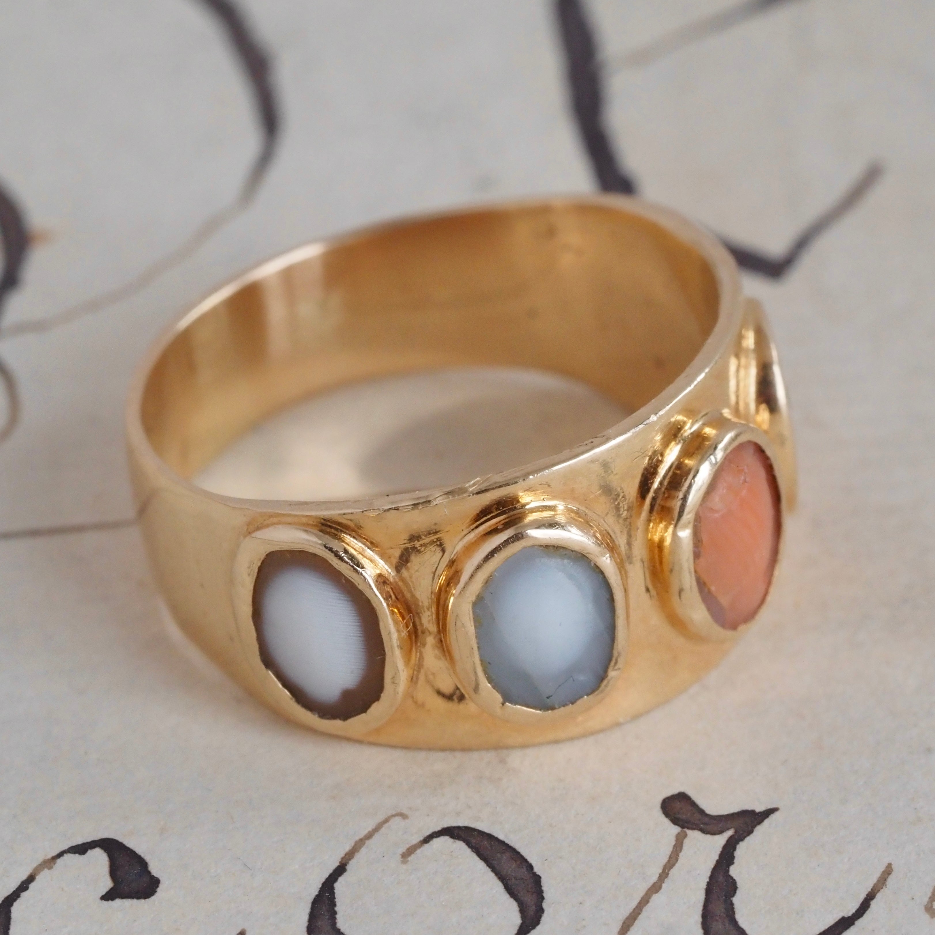 Antique Victorian Cameo 14k Gold Wide Band